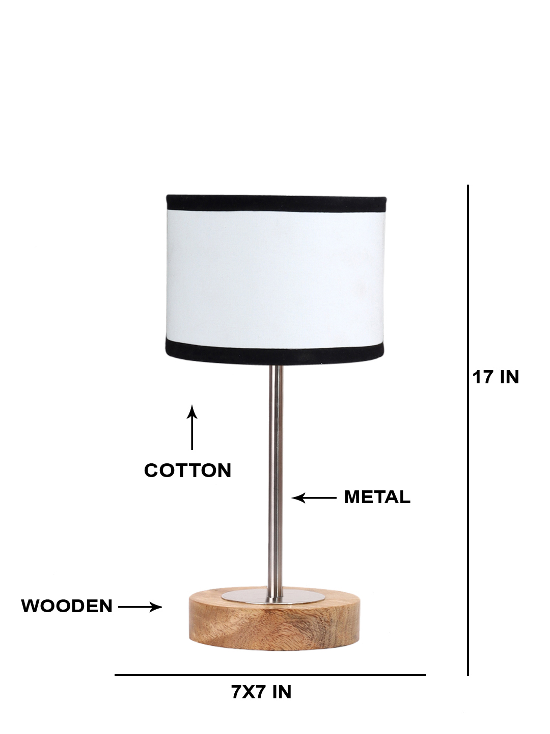 Ambika Home Luxury Premium Devansh Multicolor cotton table lamp with Natural Wood Base & Steel Pipe (7X17 inches)-8 Lamp with Multicolor Shade for Living Room, Bedroom & Hallway - Image 5