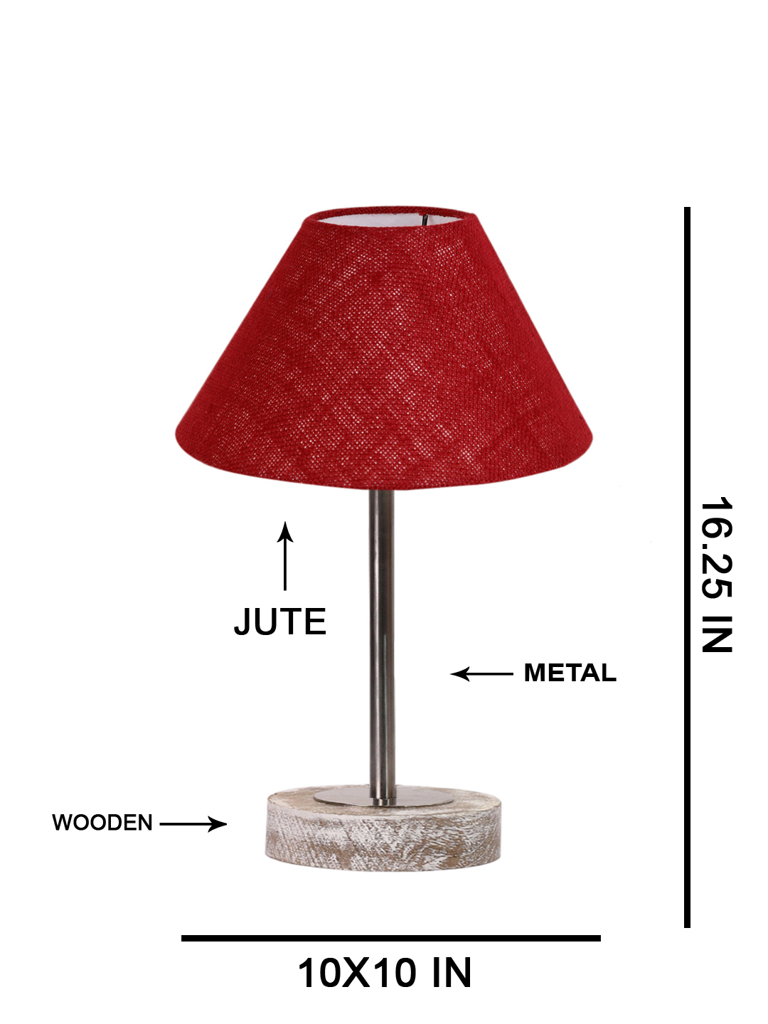 Ambika Home Luxury Premium Devansh Maroon Jute table lamp with g White Brushed Wood Base & Golden finish Metal (10X16.25 inches)-36 Lamp with Maroon Shade for Living Room, Bedroom & Hallway - Image 5