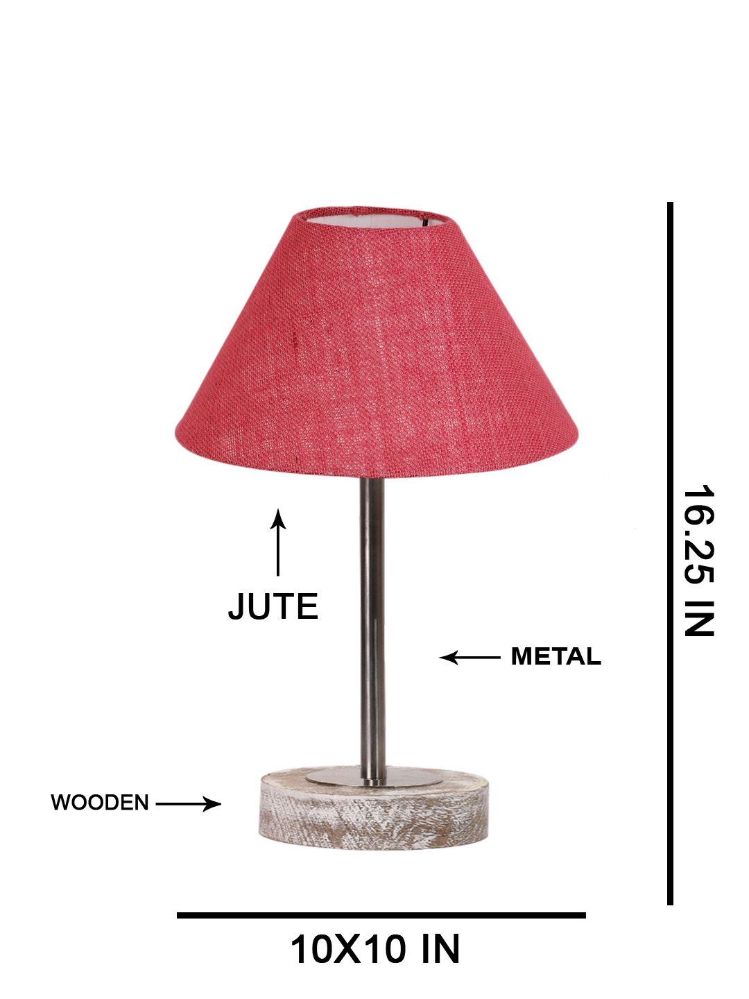 Ambika Home Luxury Premium Devansh Pink Jute table lamp with White Brushed Wood Base & Golden finish Metal (10X16.25 inches)-35 Lamp with Pink Shade for Living Room, Bedroom & Hallway - Image 6