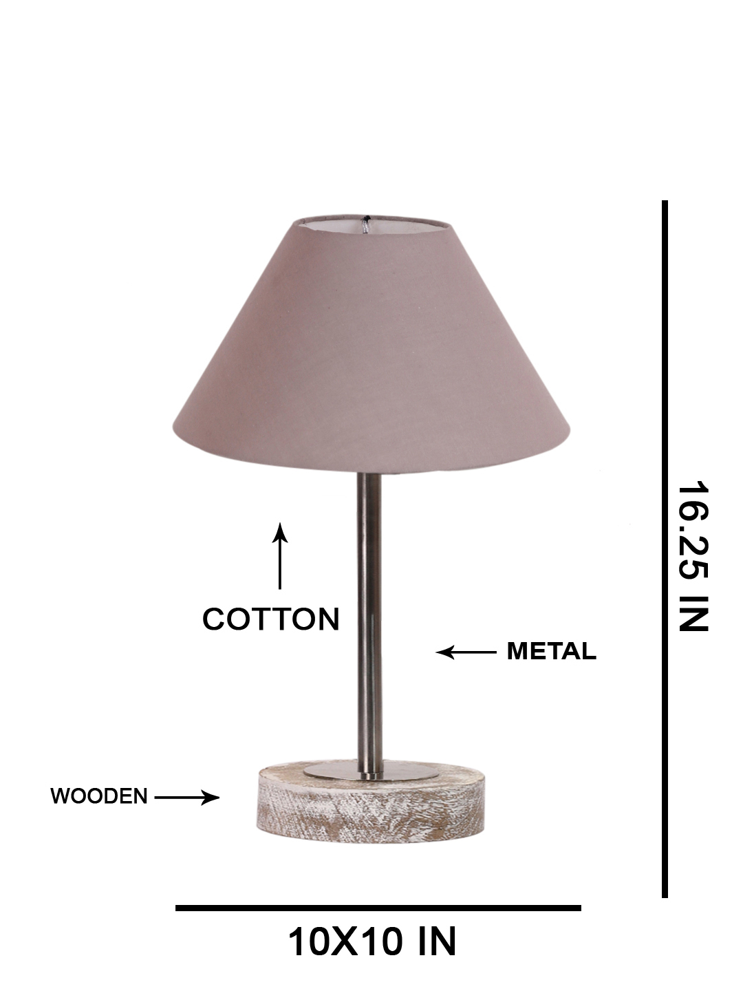 Ambika Home Luxury Premium Devansh Grey cotton table lamp with White Brushed Wood Base & Golden finish Metal (10X16.25 inches)-32 Lamp with Grey Shade for Living Room, Bedroom & Hallway - Image 5