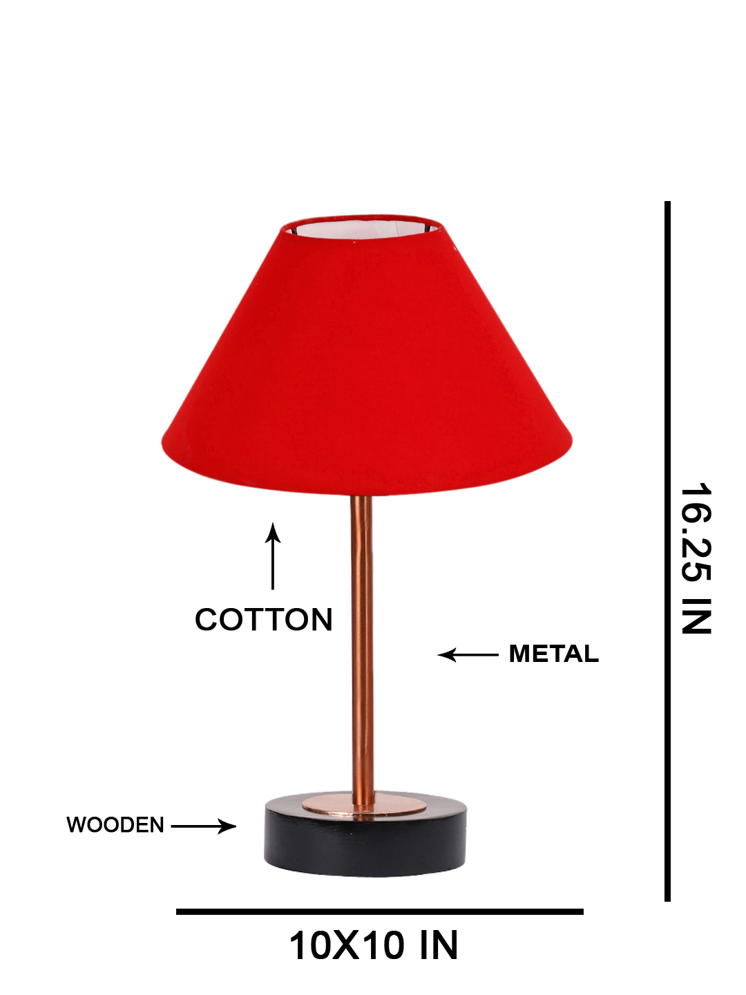 Ambika Home Luxury Premium Devansh Red cotton table lamp with Black wood base & Copper finish Metal (10X16.25 inches)-29 Lamp with Red Shade for Living Room, Bedroom & Hallway - Image 5