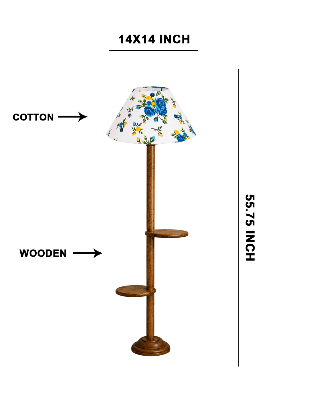Ambika Home Multi cotton Conical shade with Double Shelf floor Lamp Modern Floor Lamp | Multi Cotton Shade, Wood Base | Luxury Living Room, Bedroom & Home Decor Lighting - Image 5