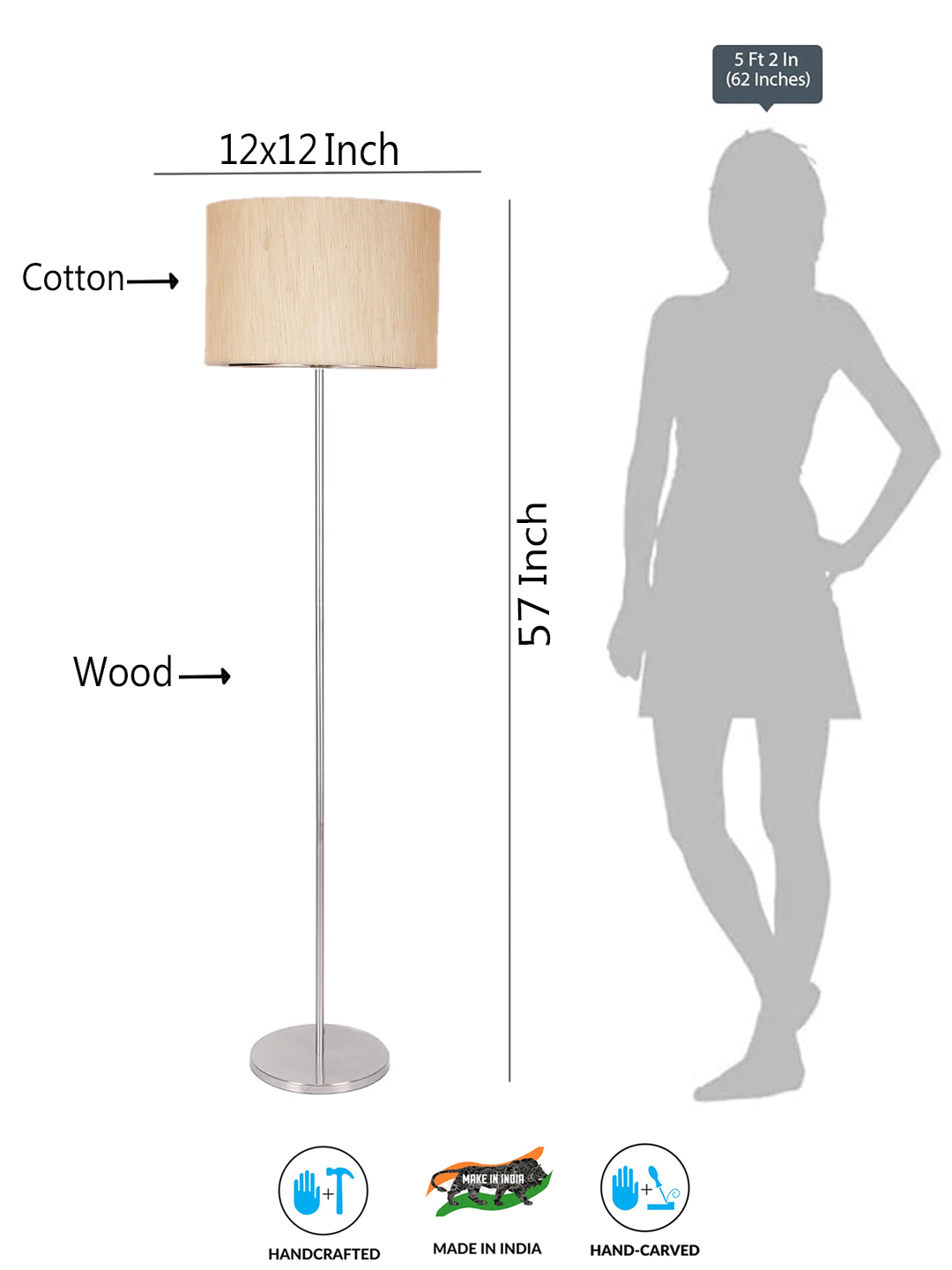 Ambika Home Luxury Off-white Steel Floor Lamp for Designer Living Rooms | Premium Statement Lighting | E27 Holder Included Bulb - Image 5