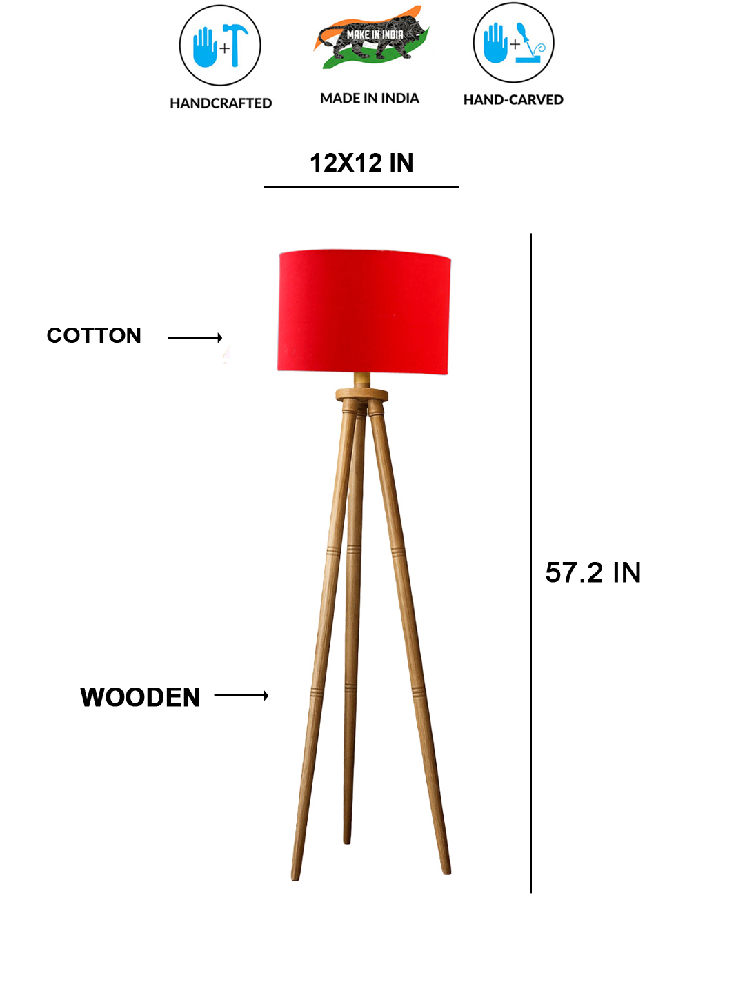 Ambika Home Modern Red Natural Tripod Standing Lamp for Bedroom, Lounge & Reading Corner | E27 Holder Included Bulb - Image 5