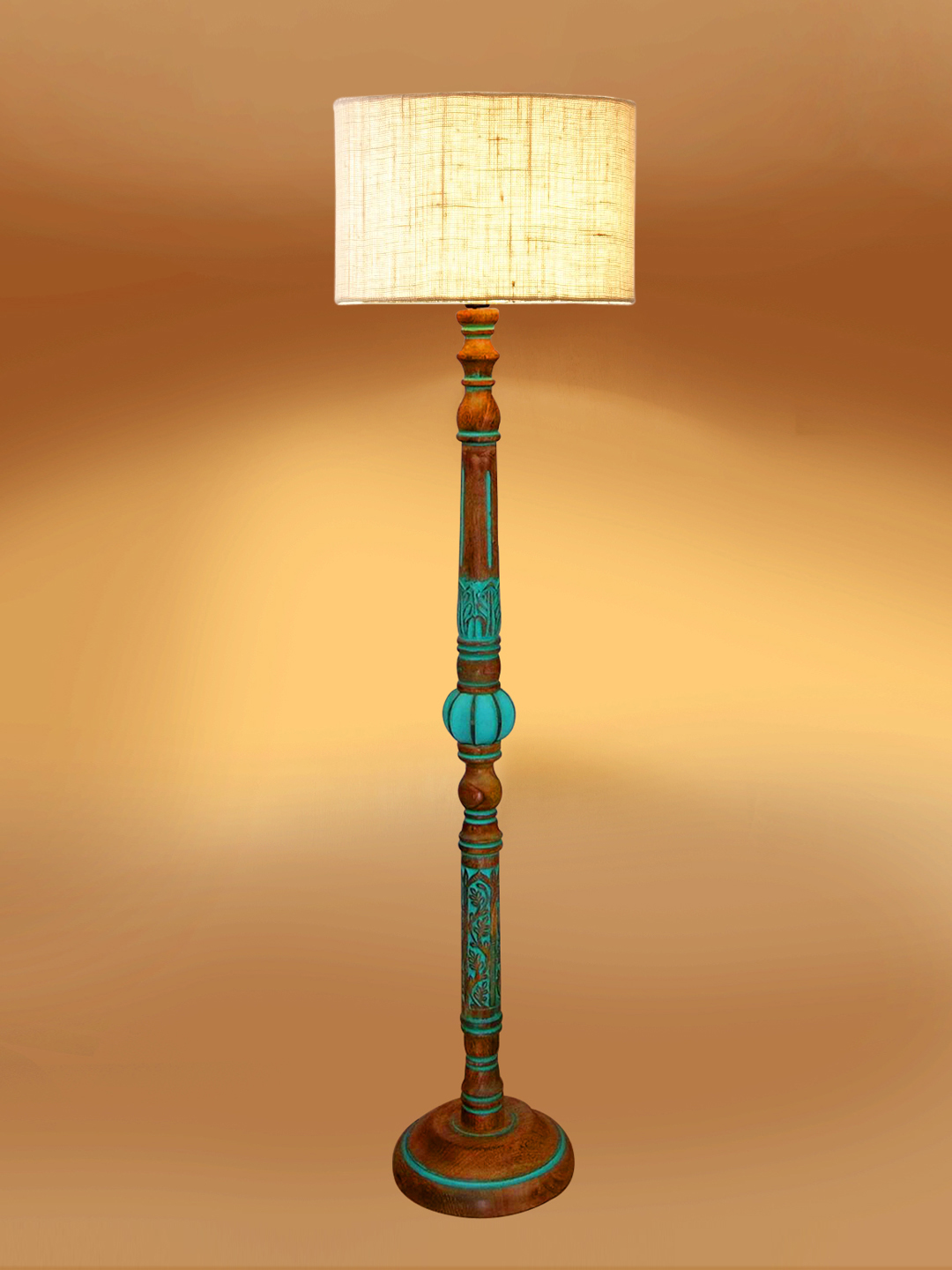 Ambika Home White Shade Wooden Floor Lamp for Living Room, Bedroom & Hallway | Modern Wood Standing Lamp | B22 Holder | Hotel & Guest Room Decor - Image 5
