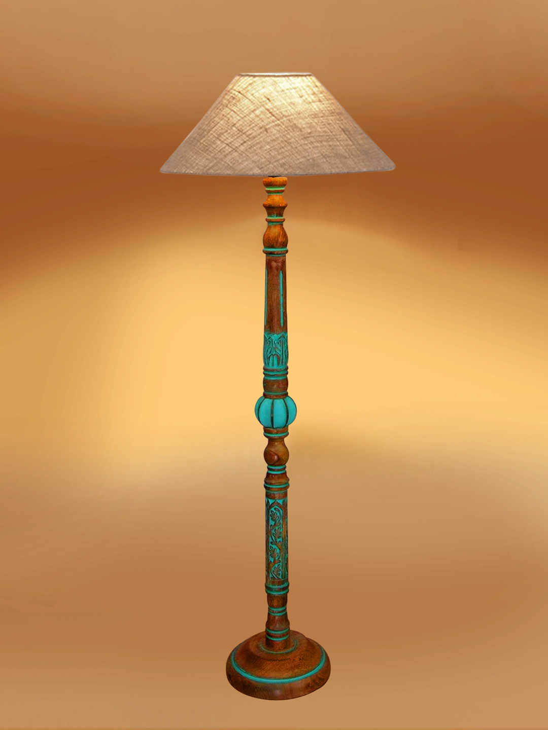 Ambika Home BEIGE Shade Wooden Floor Lamp for Living Room, Bedroom & Hallway | Modern Wood Standing Lamp | B22 Holder | Hotel & Guest Room Decor - Image 5