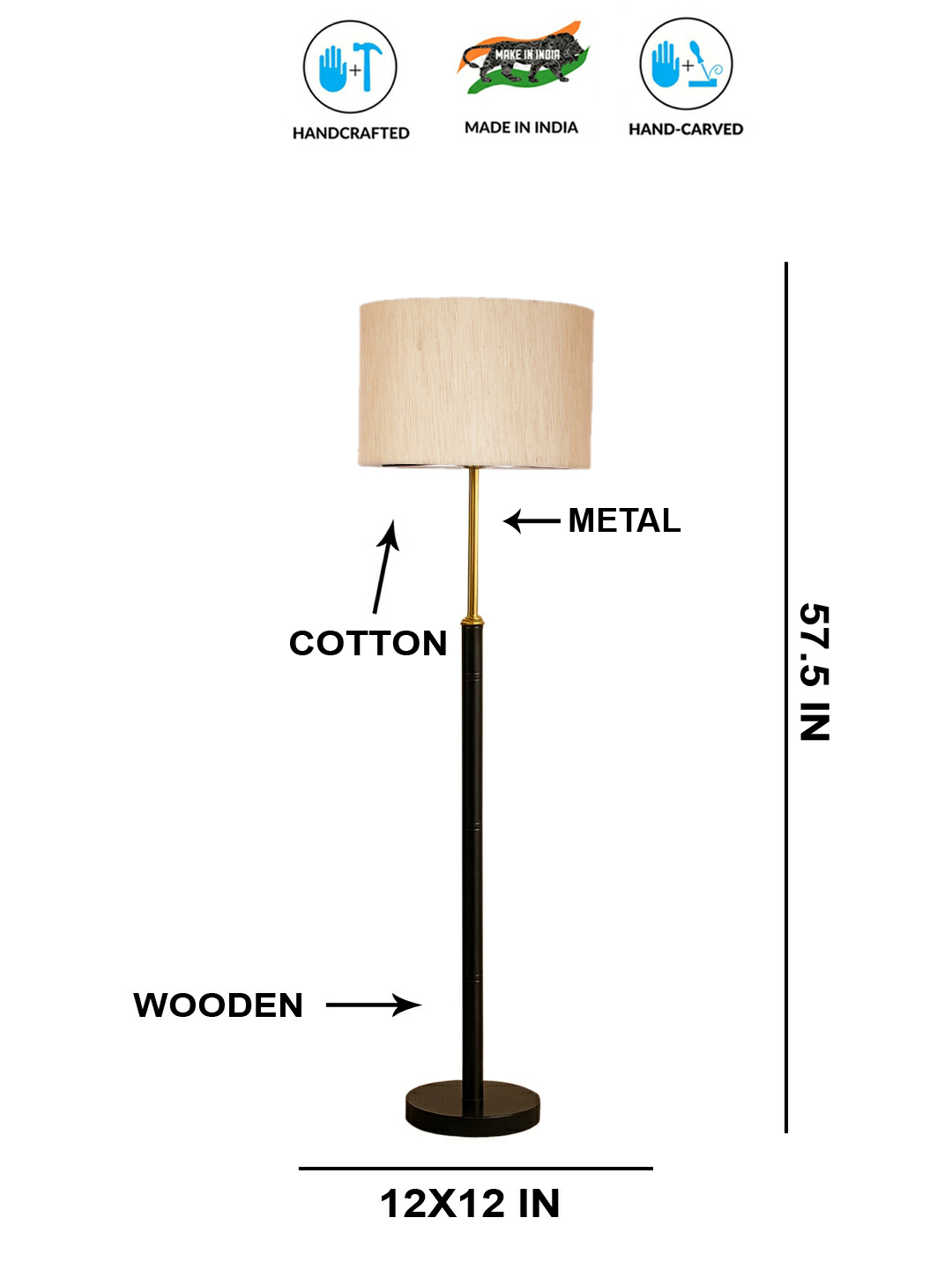 Ambika Home Off-white Shade Premium Floor Lamp for Living Room, Bedroom & Hallway | Decorative Standing Light | E27 Holder Included Bulb - Image 5