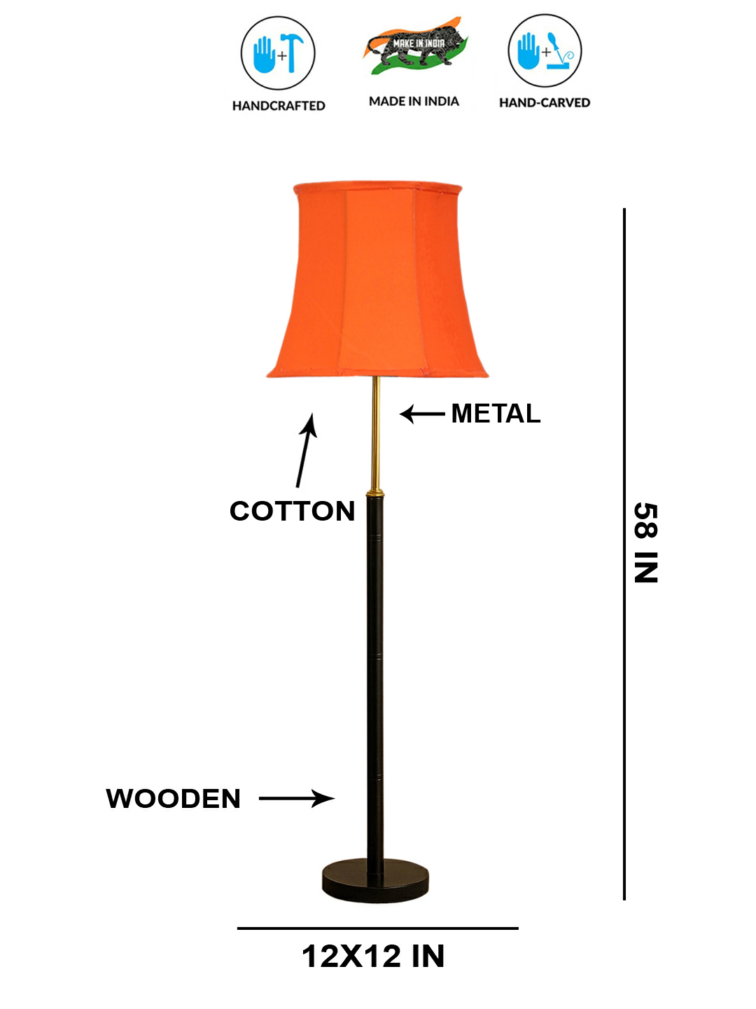 Ambika Home Orange Shade Premium Floor Lamp for Living Room, Bedroom & Hallway | Decorative Standing Light | E27 Holder Included Bulb - Image 5