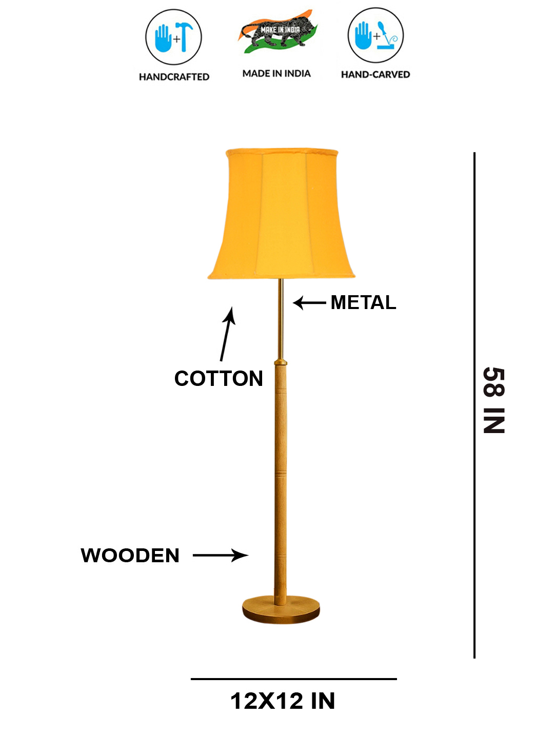 Ambika Home Yellow Shade Premium Floor Lamp for Living Room, Bedroom & Hallway | Decorative Standing Light | E27 Holder Included Bulb - Image 5