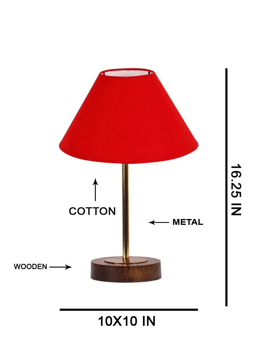 Ambika Home Luxury Premium Devansh Red cotton table lamp with Brown wood Base & Golden finish Metal (10X16.25 inches)-29 Lamp with Red Shade for Living Room, Bedroom & Hallway - Image 5