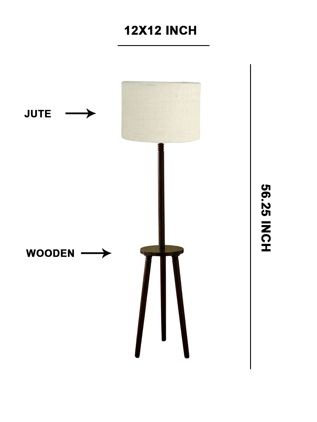 Premium White Jute Shade Floor Lamp with Wooden Shelf Stand for Living Room, Bedroom & Reading Corner | Modern Decorative Standing Lamp | Solid Wood Base | Elegant Home Lighting - Image 5
