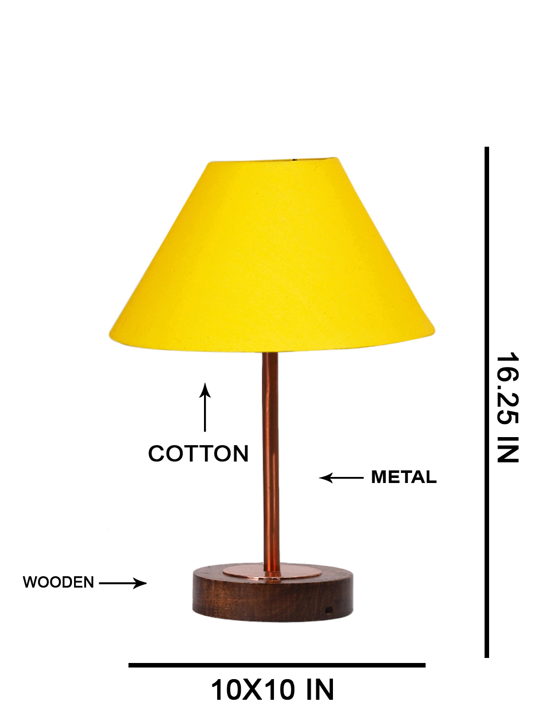 Ambika Home Luxury Premium Devansh Yellow cotton table lamp with Brown wood Base & Copper finish Metal (10X16.25 inches)-31 Lamp with Yellow Shade for Living Room, Bedroom & Hallway - Image 5