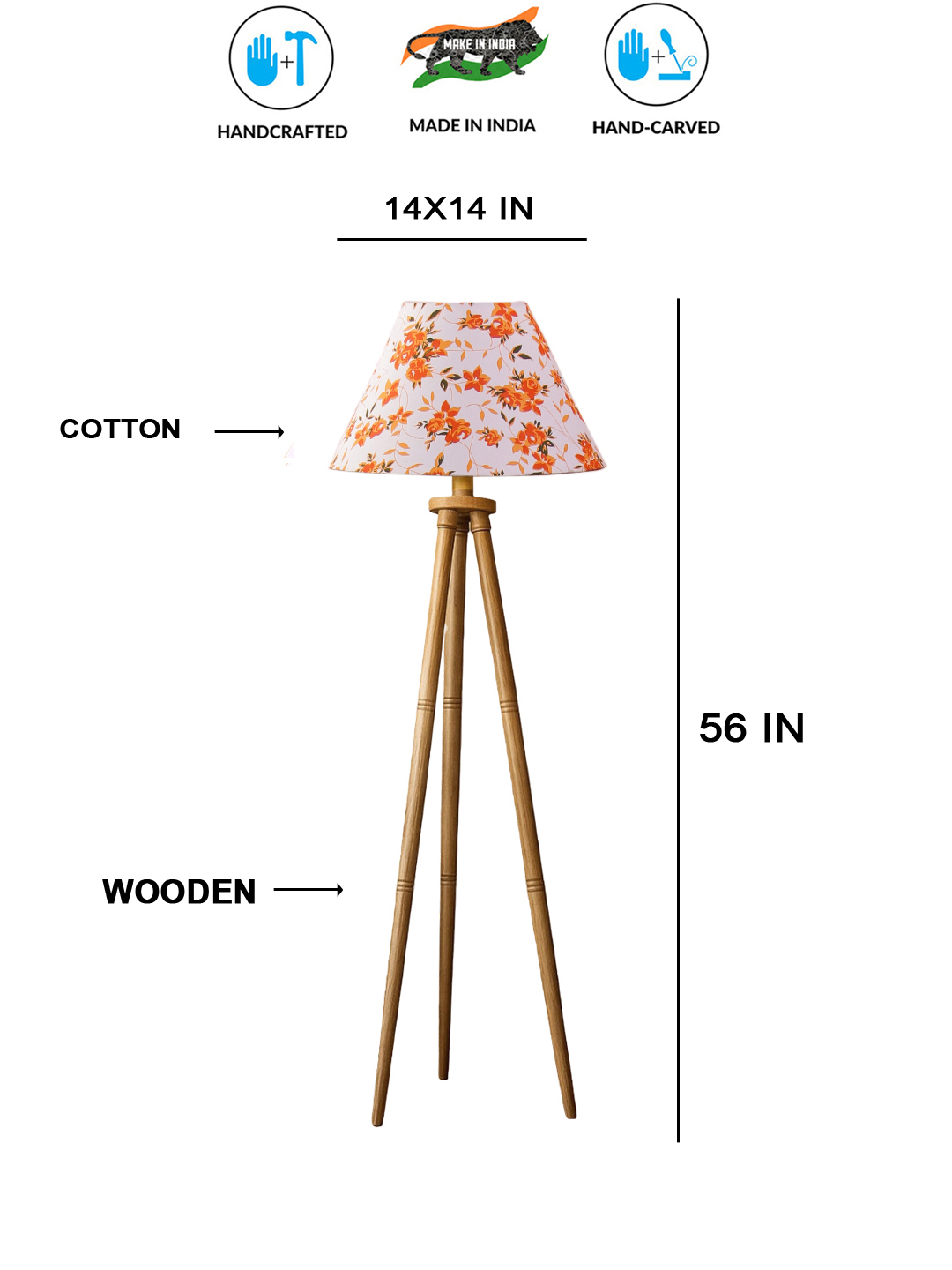 Multi Cotton Conical Shade Wooden Tripod Floor Lamp for Living Room, Bedroom & Hotel Decor | Modern Standing Lamp with Natural Wood Base, E27 Holder, Ambient Lighting & Premium Home Decor - Image 5