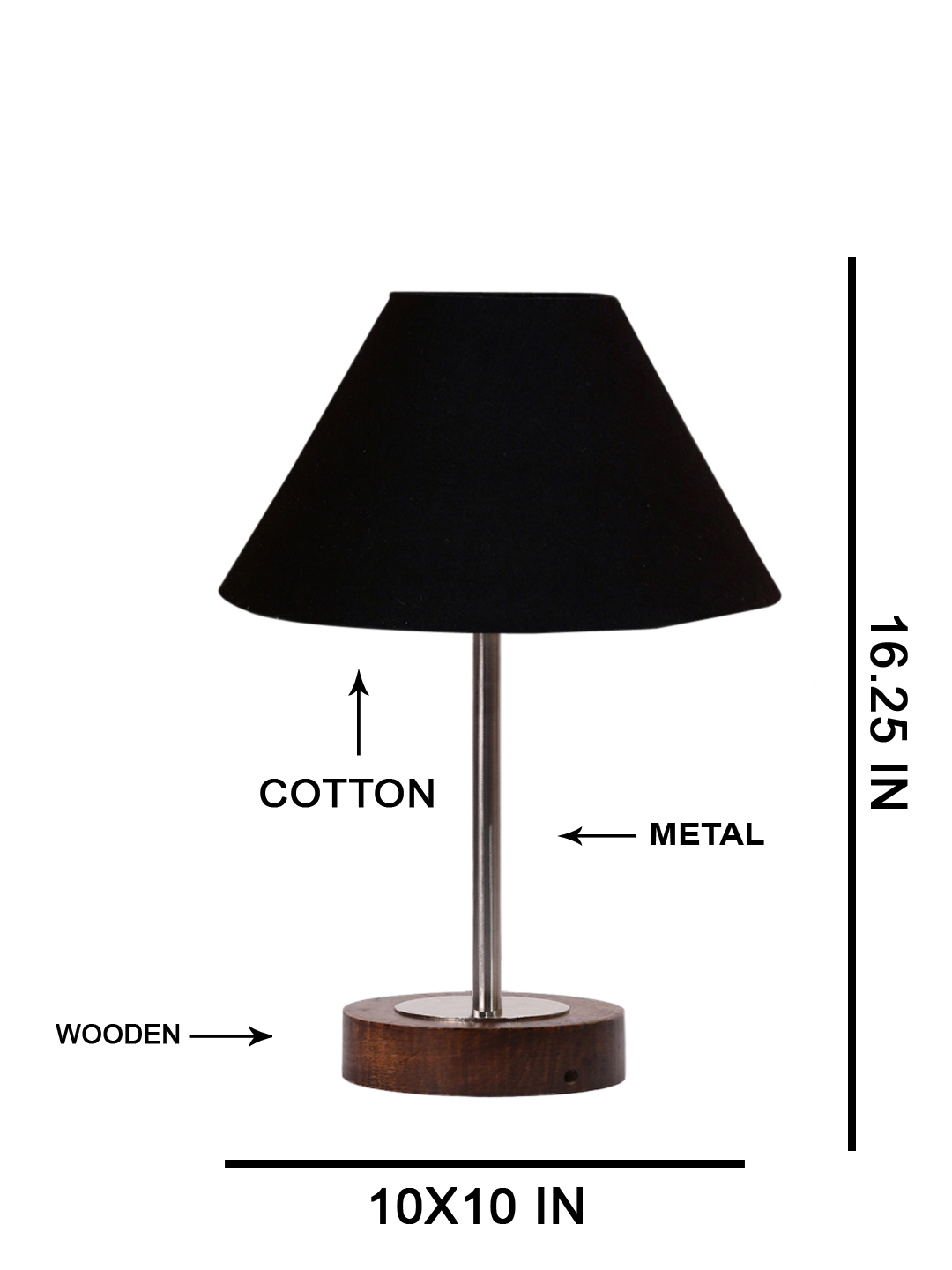 Ambika Home Luxury Premium Devansh Black cotton table lamp with Brown wood Base & Steel Pipe (10X16.25 inches)-28 Lamp with Black Shade for Living Room, Bedroom & Hallway - Image 5