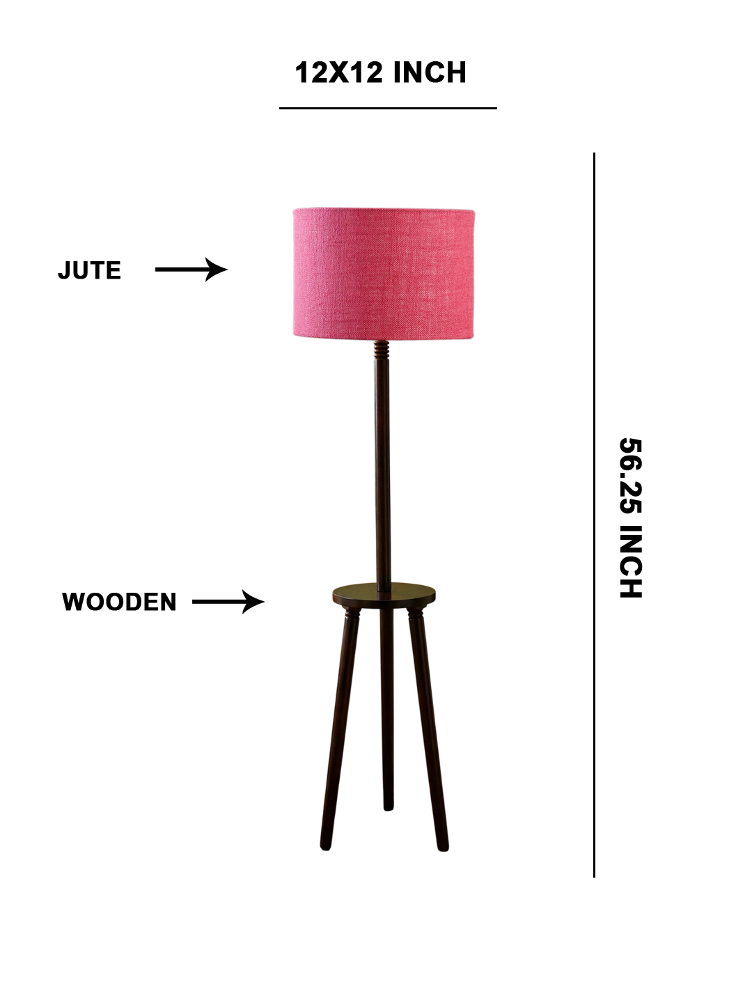 Premium Pink Jute Shade Floor Lamp with Wooden Shelf Stand for Living Room, Bedroom & Reading Corner | Modern Decorative Standing Lamp | Solid Wood Base | Elegant Home Lighting - Image 5