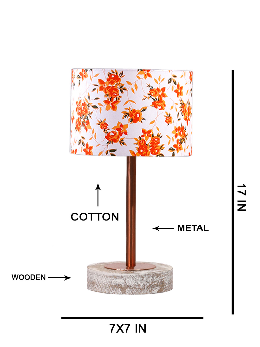 Ambika Home Luxury Premium Devansh Multicolor cotton table lamp with White Brushed Wood Base & Copper finish Metal (7X17 inches)-14 Lamp with Multicolor Shade for Living Room, Bedroom & Hallway - Image 5