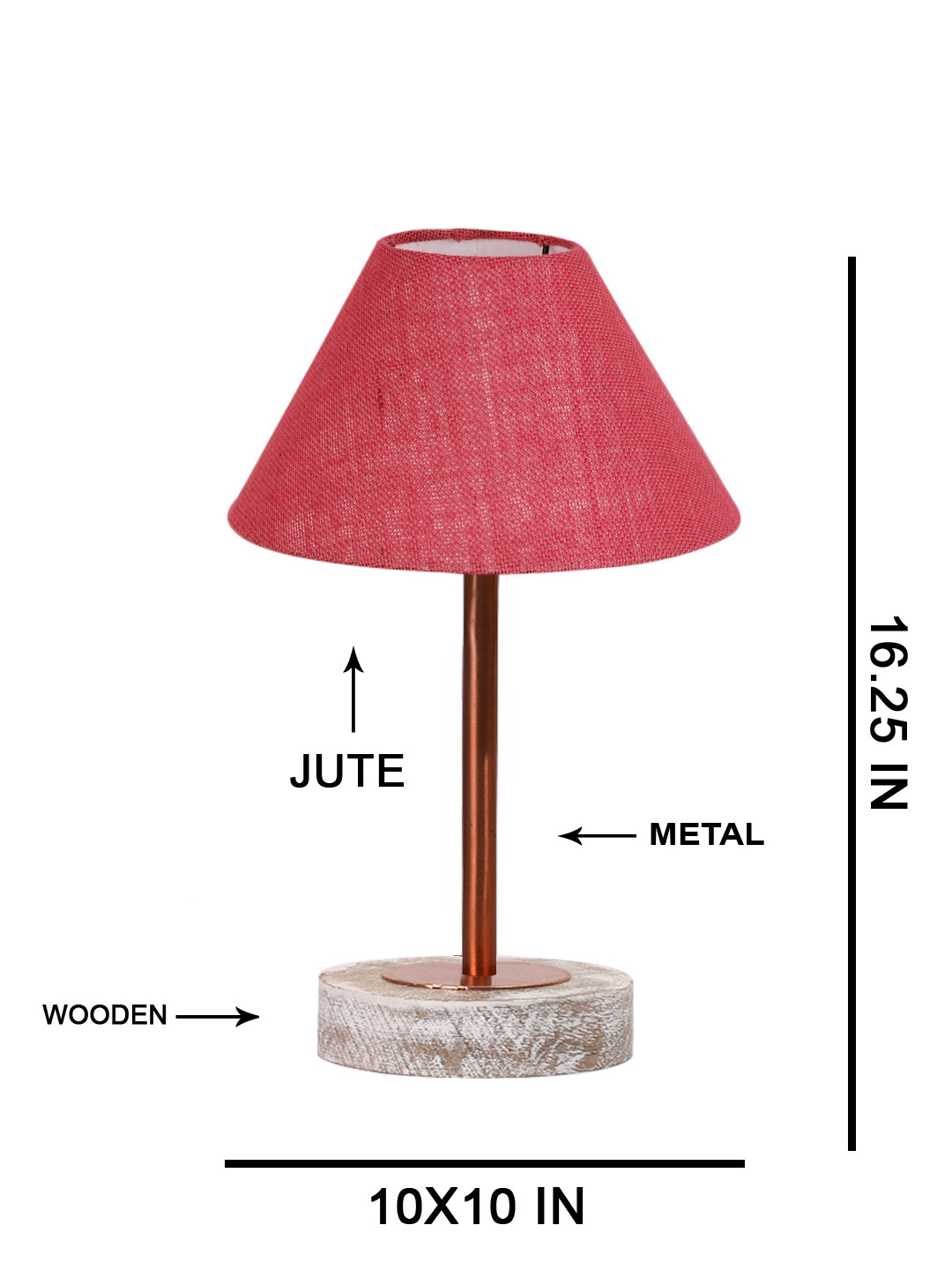 Ambika Home Luxury Premium Devansh Pink Jute table lamp with White Brushed Wood Base & Copper finish Metal (10X16.25 inches)-35 Lamp with Pink Shade for Living Room, Bedroom & Hallway - Image 5