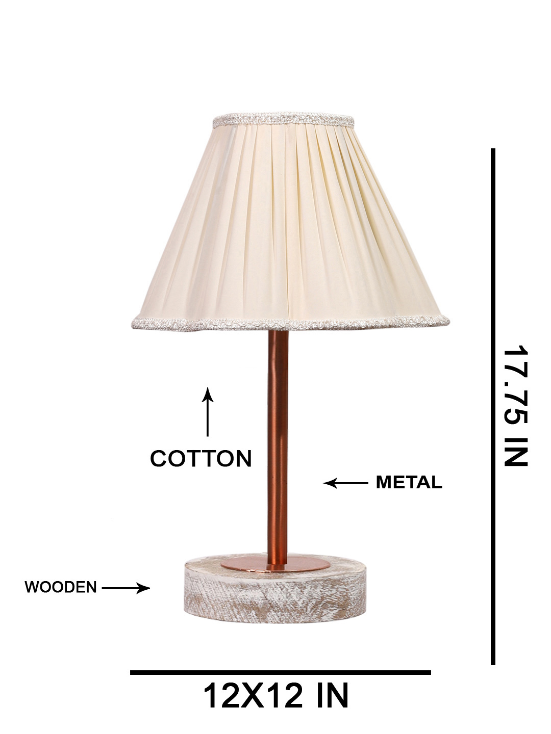 Ambika Home Luxury Premium Devansh Off-white cotton Vintage lamp with White Brushed Wood Base & Copper finish Metal (12x17.75) Lamp with off-white Shade for Living Room, Bedroom & Hallway - Image 5