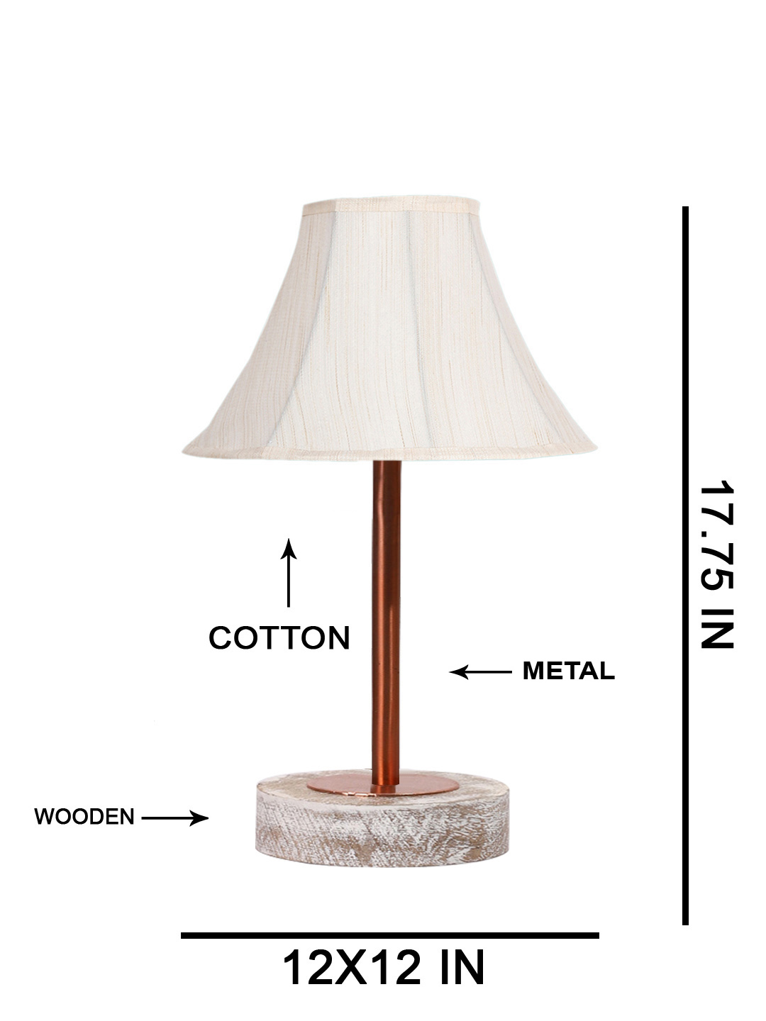 Ambika Home Luxury Premium Devansh Off-white cotton Vintage lamp with White Brushed Wood Base & Copper finish Metal (12x17.75) Lamp with off-white Shade for Living Room, Bedroom & Hallway - Image 5