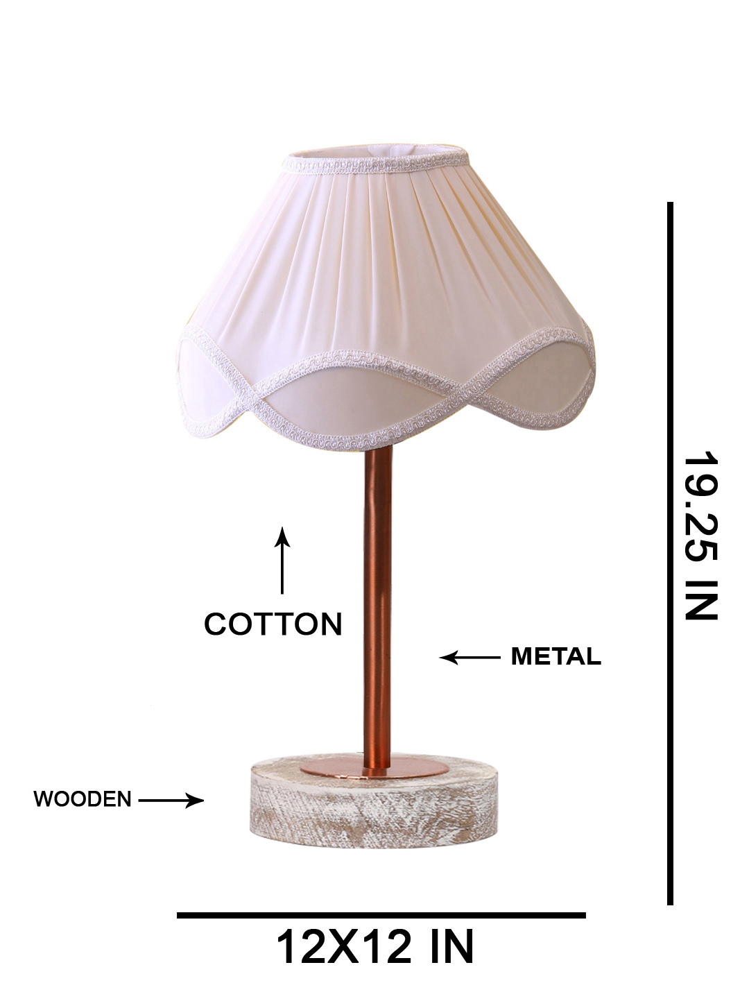 Ambika Home Luxury Premium Devansh Off-white cotton Vintage lamp with White Brushed Wood Base & Copper finish Metal (12x19.25) Lamp with off-white Shade for Living Room, Bedroom & Hallway - Image 5