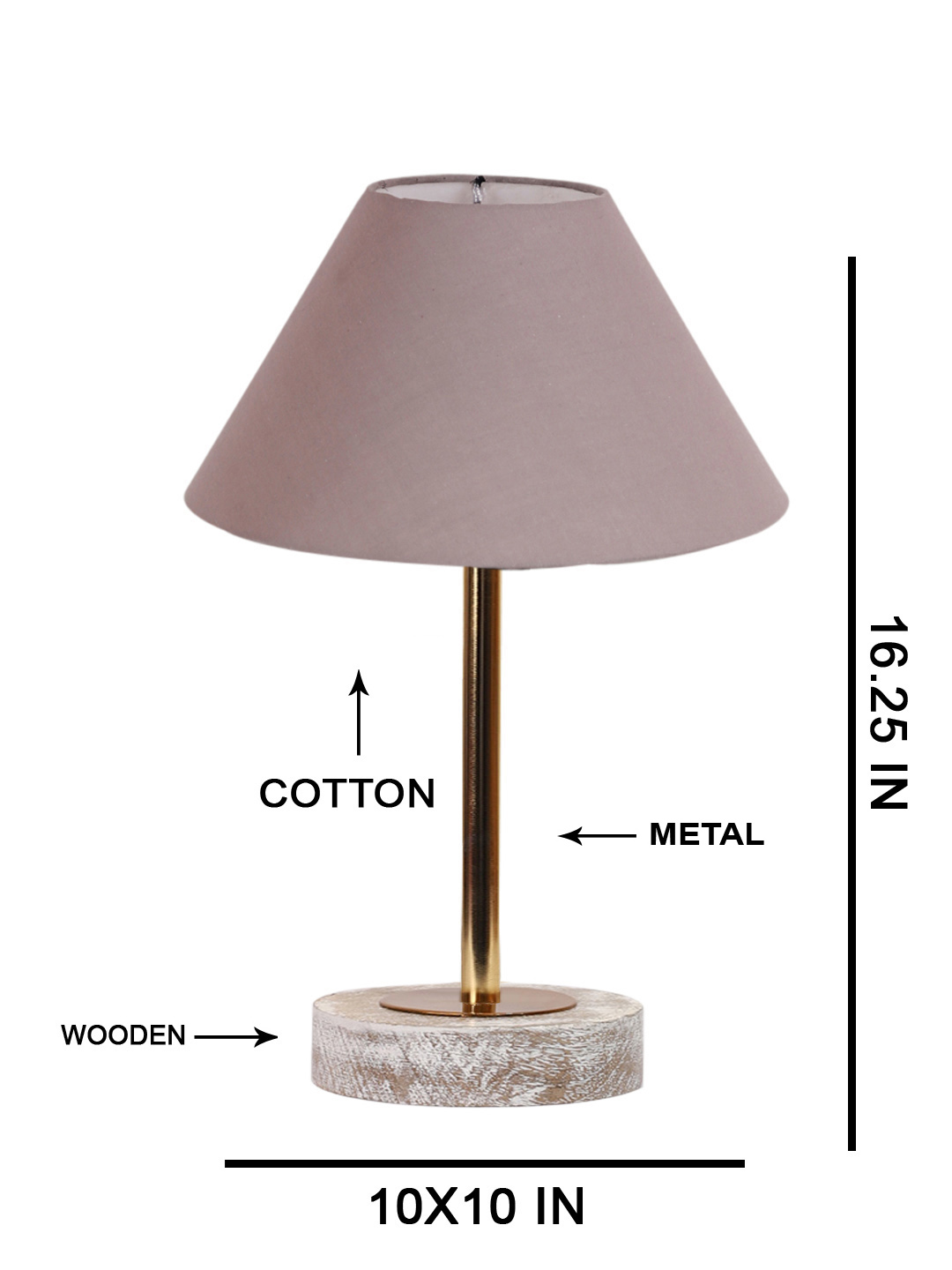 Ambika Home Luxury Premium Devansh Grey cotton table lamp with White Brushed Wood Base & Steel Pipe (10X16.25 inches)-32 Lamp with Grey Shade for Living Room, Bedroom & Hallway - Image 5
