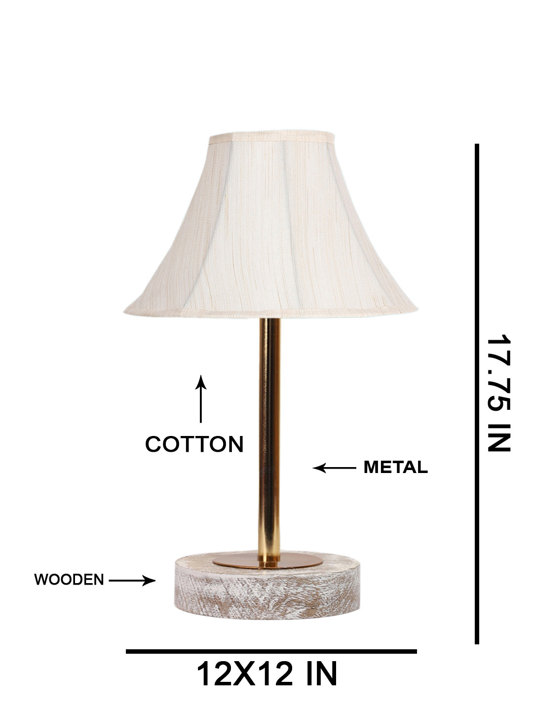 Ambika Home Luxury Premium Devansh Off-white cotton Vintage lamp with White Brushed Wood Base & Steel Pipe (12x17.75) Lamp with off-white Shade for Living Room, Bedroom & Hallway - Image 5