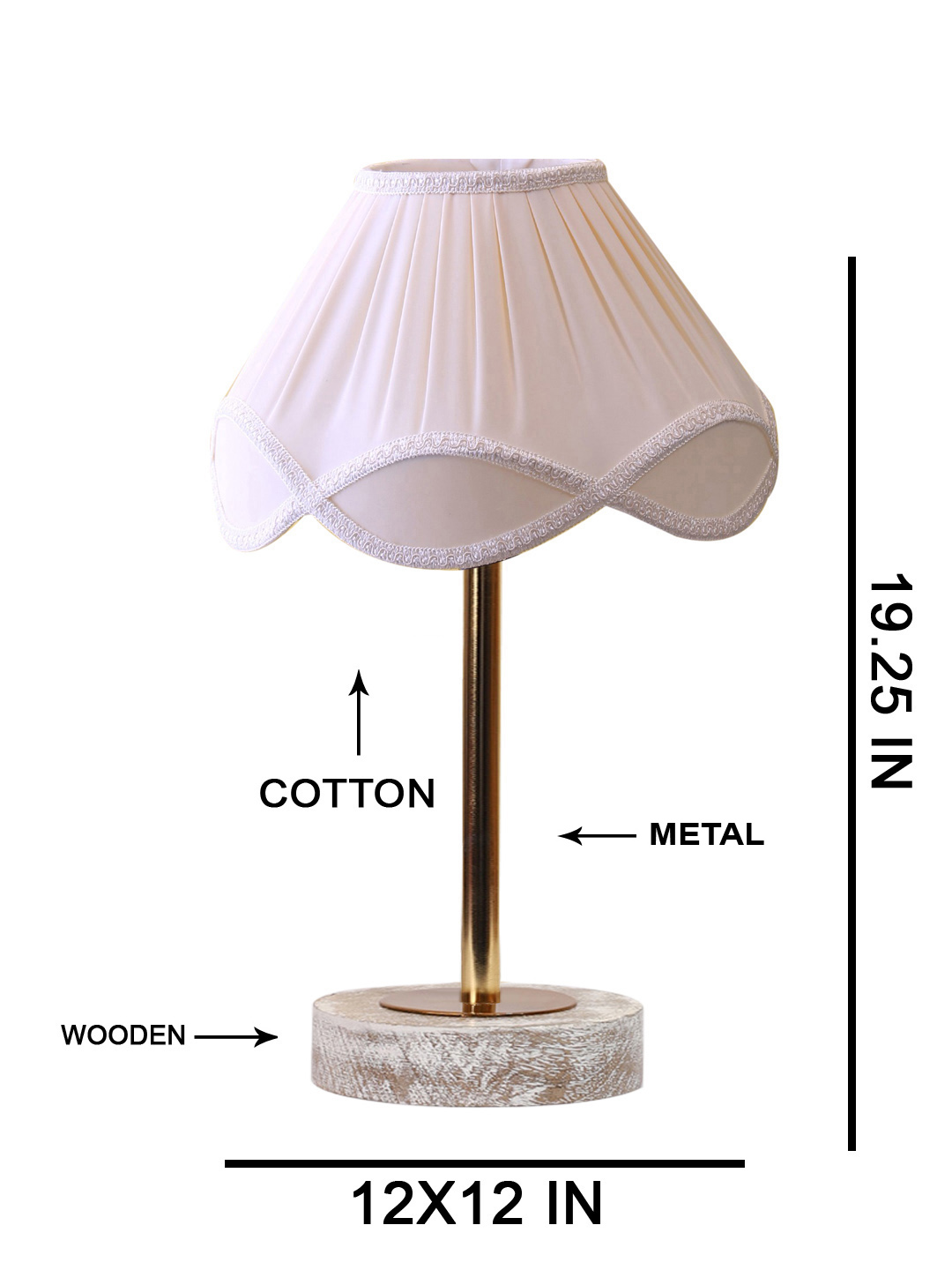 Ambika Home Luxury Premium Devansh Off-white cotton Vintage lamp with White Brushed Wood Base & Steel Pipe (12x19.25) Lamp with off-white Shade for Living Room, Bedroom & Hallway - Image 5