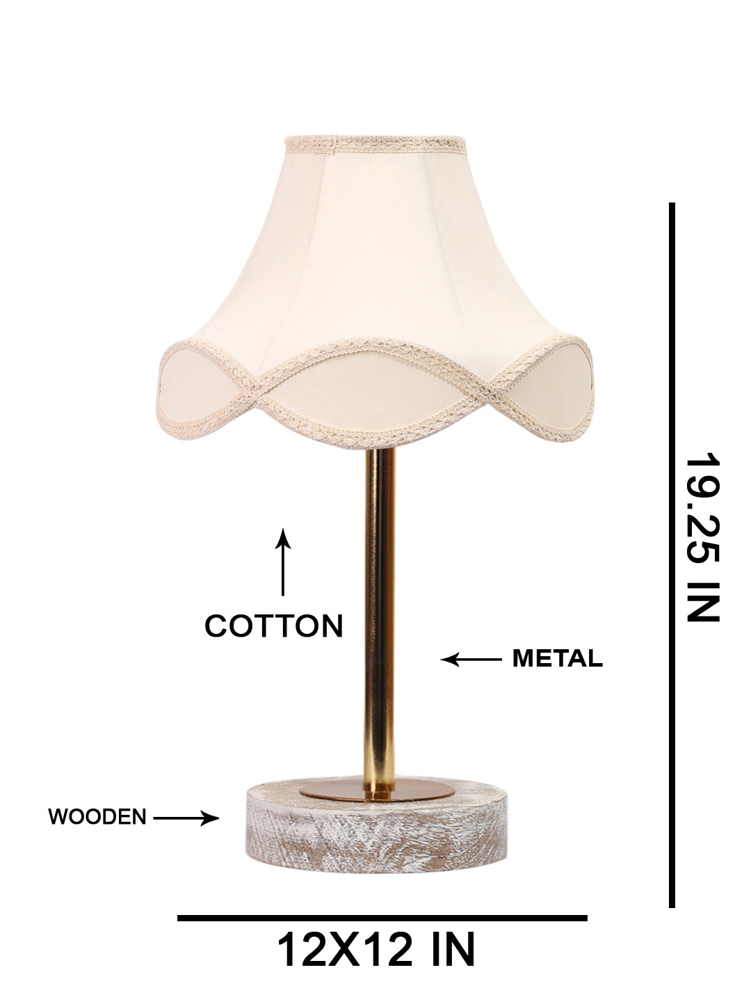 Ambika Home Luxury Premium Devansh Off-white cotton Vintage lamp with White Brushed Wood Base & Steel Pipe (12x19.25) Lamp with off-white Shade for Living Room, Bedroom & Hallway - Image 5
