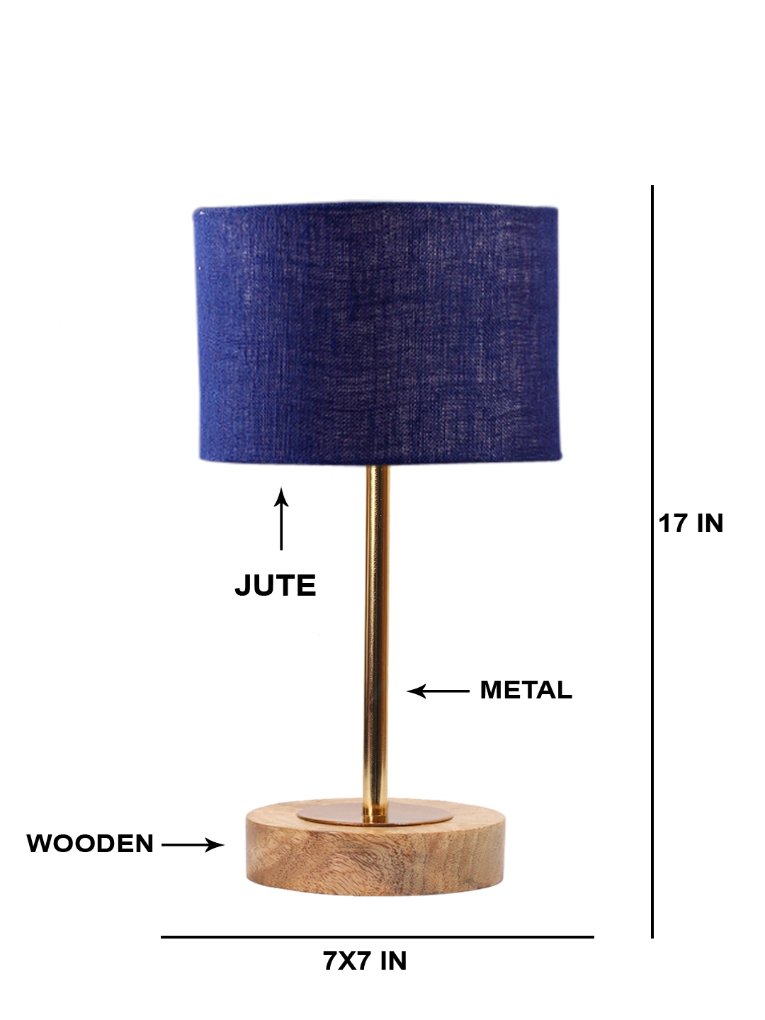 Ambika Home Luxury Premium Devansh Blue Jute table lamp with Natural Wood Base & Golden Pipe (7X17 inches)-13 Lamp with Blue Shade for Living Room, Bedroom & Hallway - Image 5