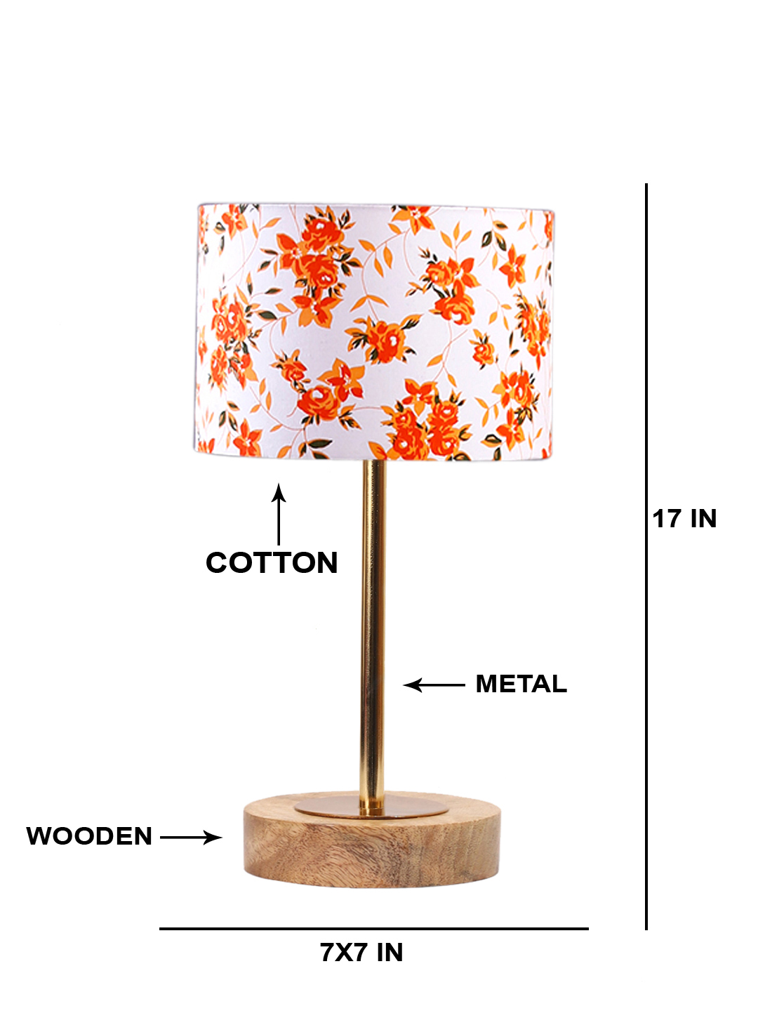 Ambika Home Luxury Premium Devansh Multicolor cotton table lamp with Natural Wood Base & Golden Pipe (7X17 inches)-14 Lamp with Multicolor Shade for Living Room, Bedroom & Hallway - Image 5