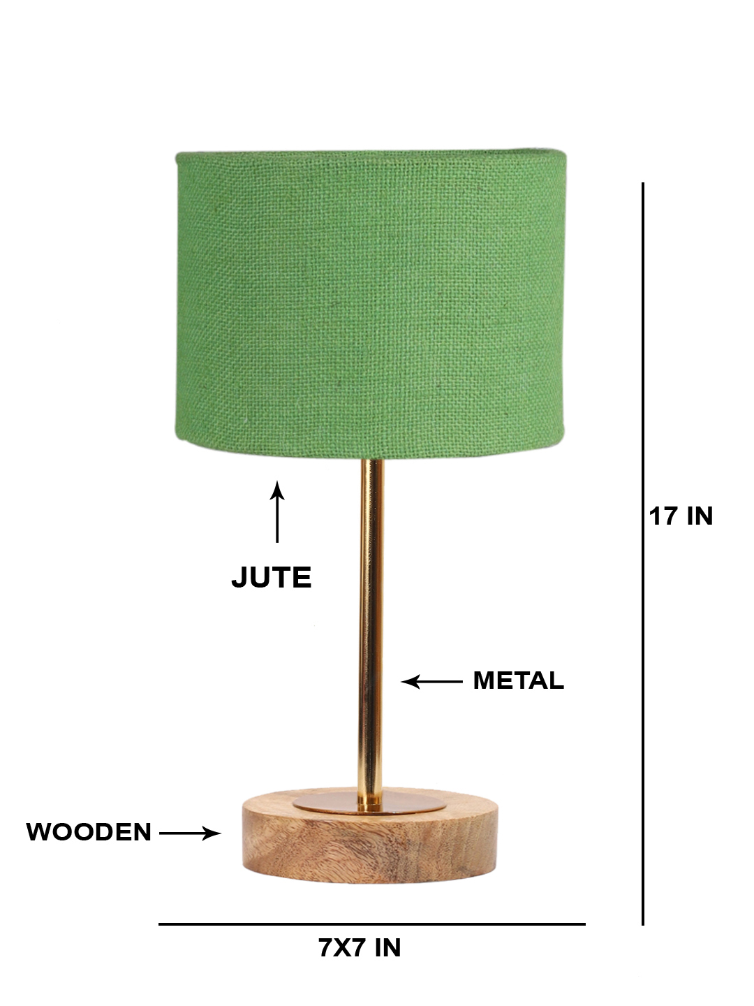 Ambika Home Luxury Premium Devansh Green Jute table lamp with Natural Wood Base & Golden Pipe (7X17 inches)-17 Lamp with Green Shade for Living Room, Bedroom & Hallway - Image 5
