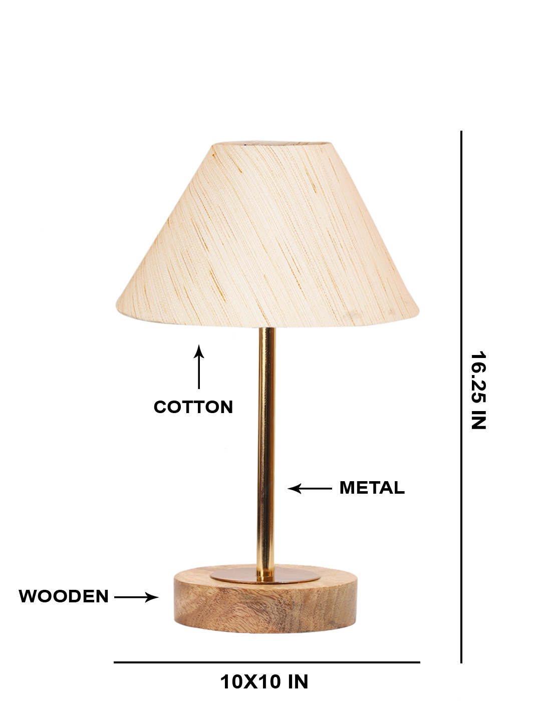 Ambika Home Luxury Premium Devansh off white cotton table lamp with Natural Wood Base & Golden Pipe (10X16.25 inches)-27 Lamp with off-white Shade for Living Room, Bedroom & Hallway - Image 5
