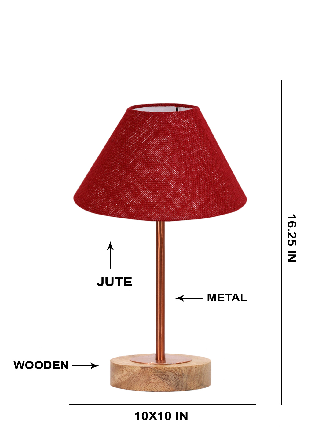Ambika Home Luxury Premium Devansh Maroon Jute table lamp with g Natural Wood Base & Copper Pipe (10X16.25 inches)-36 Lamp with Maroon Shade for Living Room, Bedroom & Hallway - Image 5