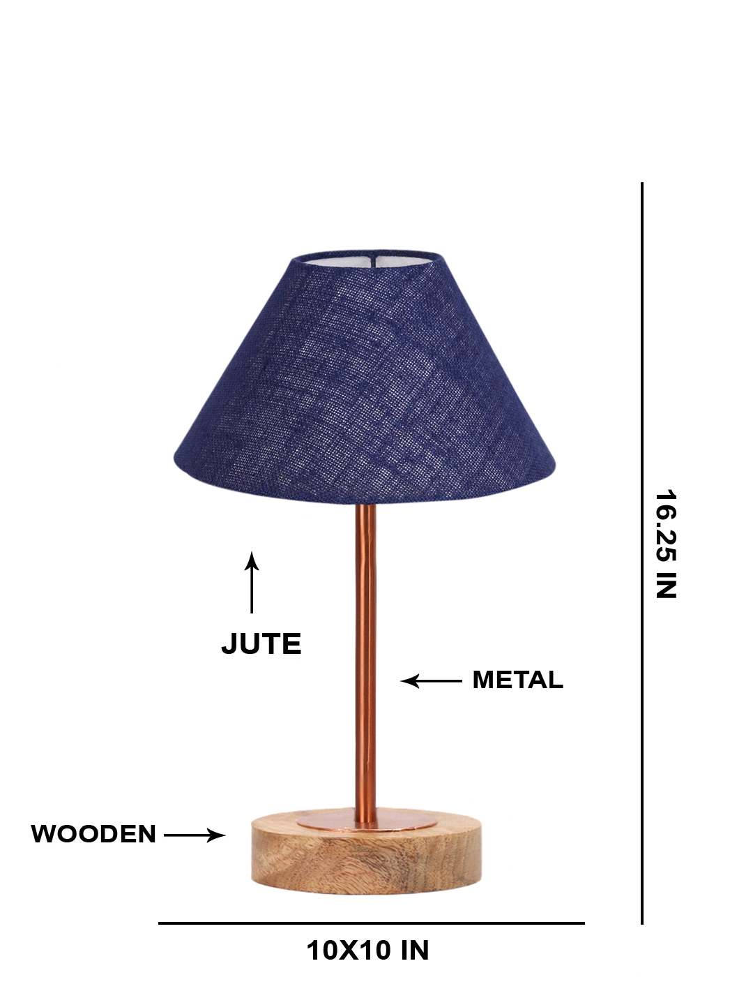 Ambika Home Luxury Premium Devansh Blue Jute table lamp with Natural Wood Base & Copper Pipe (10X16.25 inches)-37 Lamp with Blue Shade for Living Room, Bedroom & Hallway - Image 5