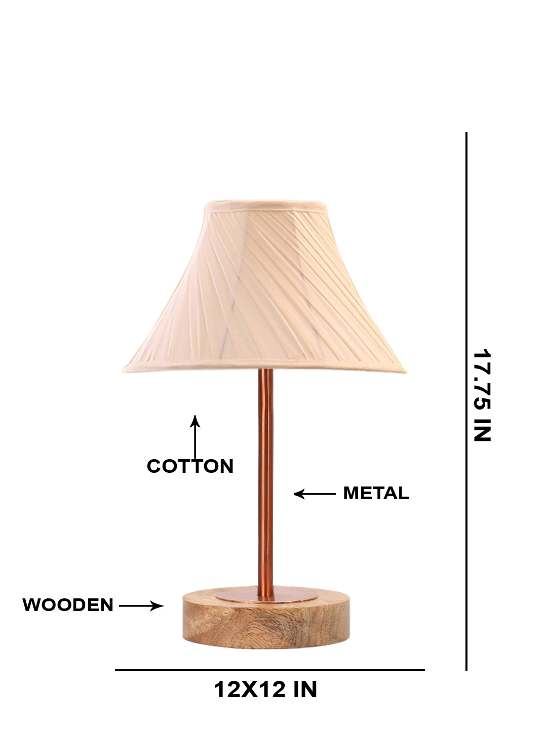 Ambika Home Luxury Premium Devansh Off-white cotton Vintage Straight Pleated lamp with Natural Wood Base & Copper Pipe (12x19) Lamp with off-white Shade for Living Room, Bedroom & Hallway - Image 5