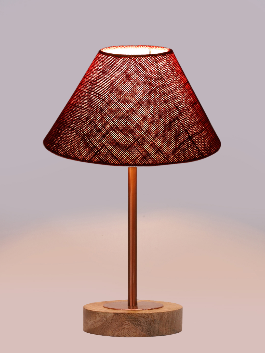 Ambika Home Luxury Premium Devansh Maroon Jute table lamp with g Natural Wood Base & Copper Pipe (10X16.25 inches)-36 Lamp with Maroon Shade for Living Room, Bedroom & Hallway - Image 6