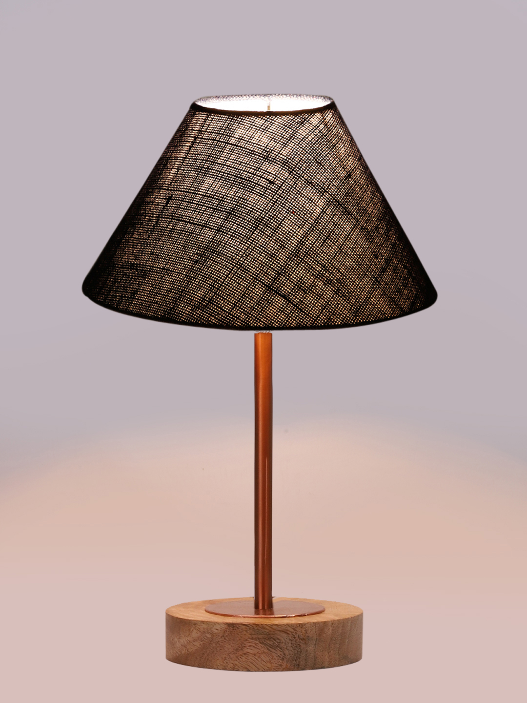 Ambika Home Luxury Premium Devansh Blue Jute table lamp with Natural Wood Base & Copper Pipe (10X16.25 inches)-37 Lamp with Blue Shade for Living Room, Bedroom & Hallway - Image 6