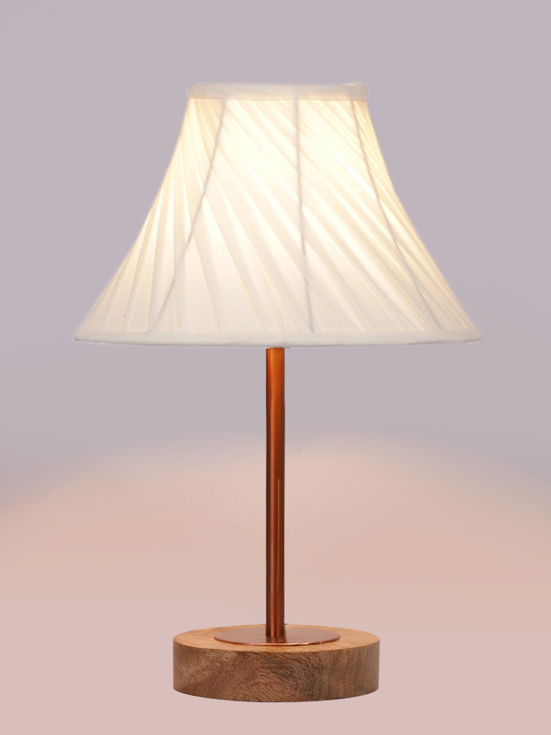 Ambika Home Luxury Premium Devansh Off-white cotton Vintage Straight Pleated lamp with Natural Wood Base & Copper Pipe (12x19) Lamp with off-white Shade for Living Room, Bedroom & Hallway - Image 6