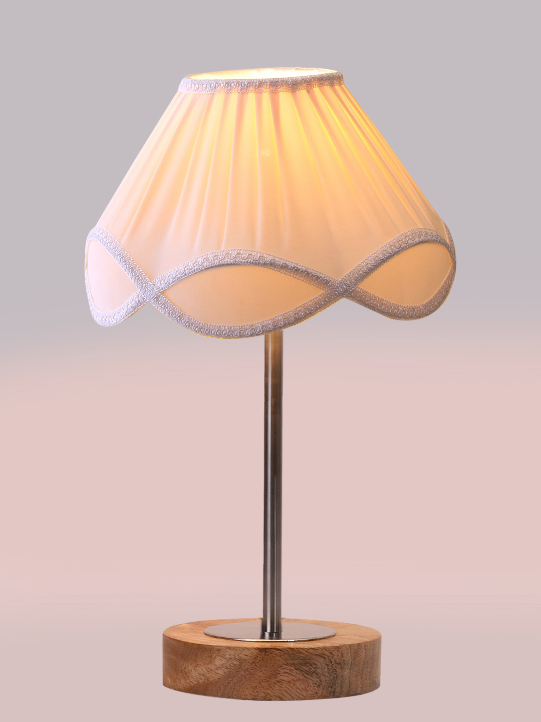 Ambika Home Luxury Premium Devansh Off-white cotton Vintage lamp with Natural Wood Base & Steel Pipe (12x19.25) Lamp with off-white Shade for Living Room, Bedroom & Hallway - Image 3