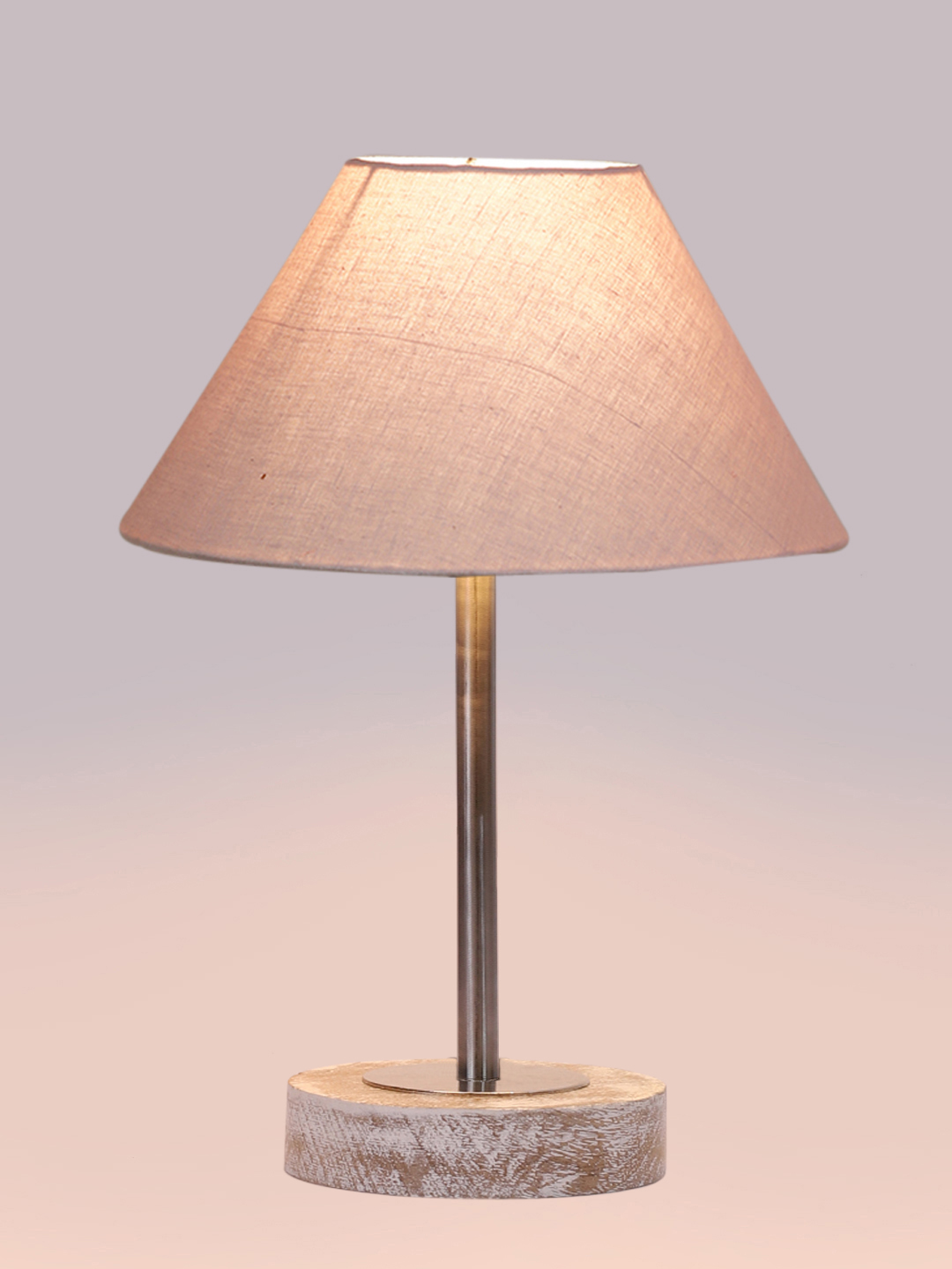 Ambika Home Luxury Premium Devansh Grey cotton table lamp with White Brushed Wood Base & Golden finish Metal (10X16.25 inches)-32 Lamp with Grey Shade for Living Room, Bedroom & Hallway - Image 6