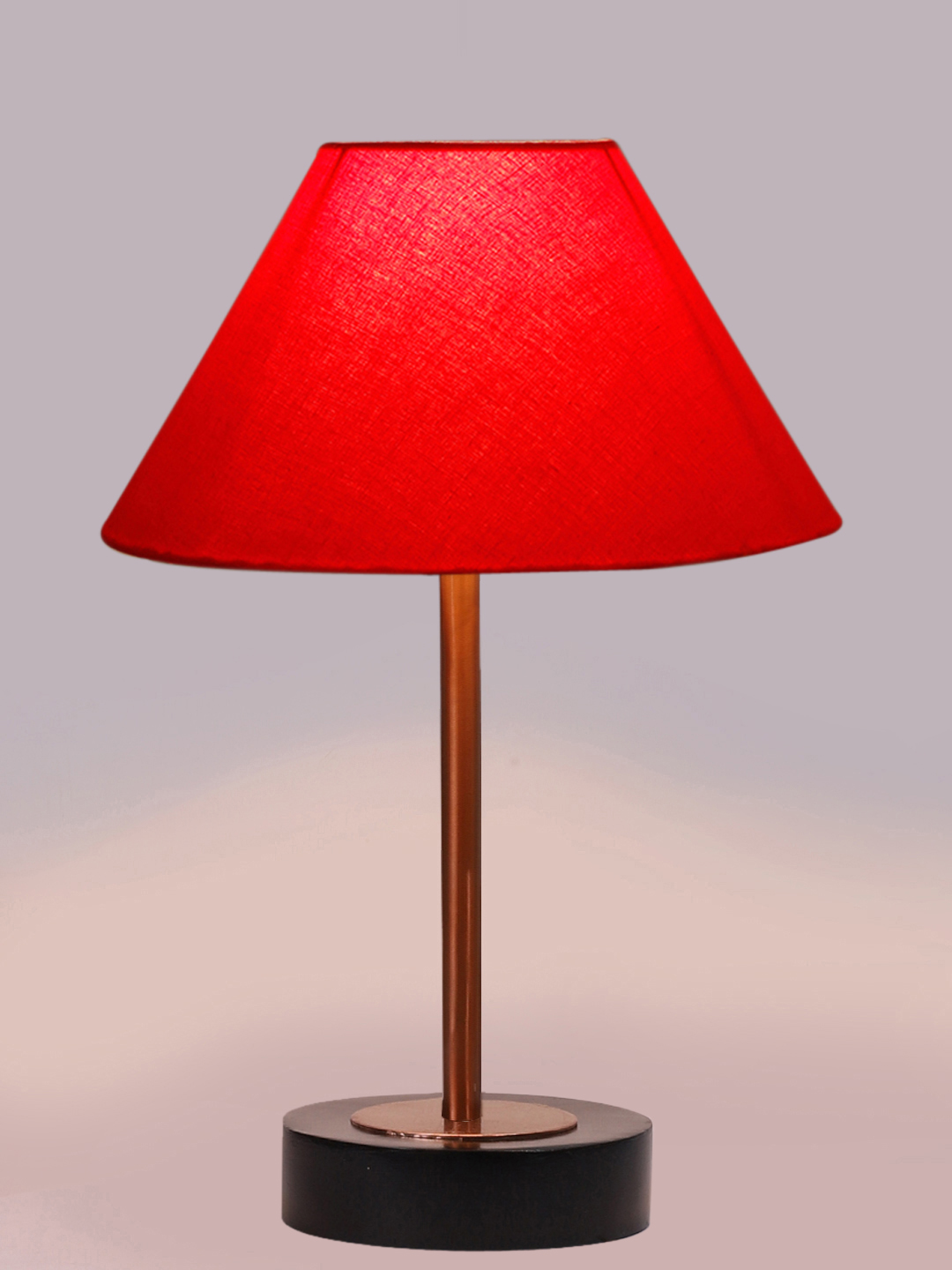 Ambika Home Luxury Premium Devansh Red cotton table lamp with Black wood base & Copper finish Metal (10X16.25 inches)-29 Lamp with Red Shade for Living Room, Bedroom & Hallway - Image 6