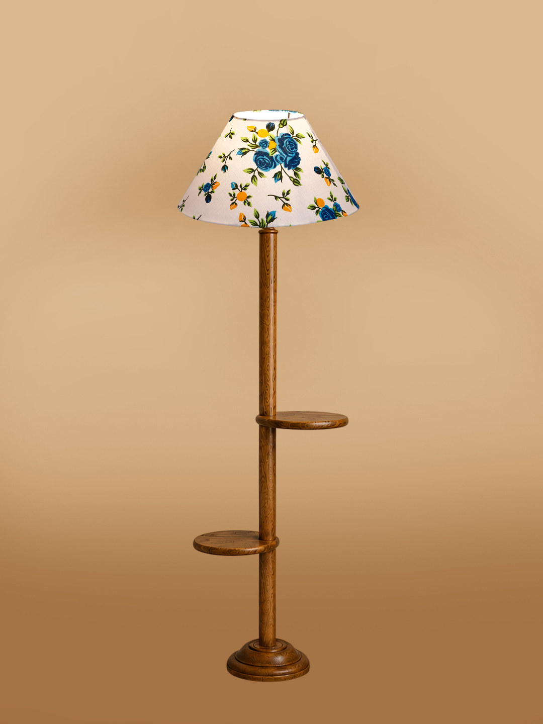 Ambika Home Multi cotton Conical shade with Double Shelf floor Lamp Modern Floor Lamp | Multi Cotton Shade, Wood Base | Luxury Living Room, Bedroom & Home Decor Lighting - Image 6