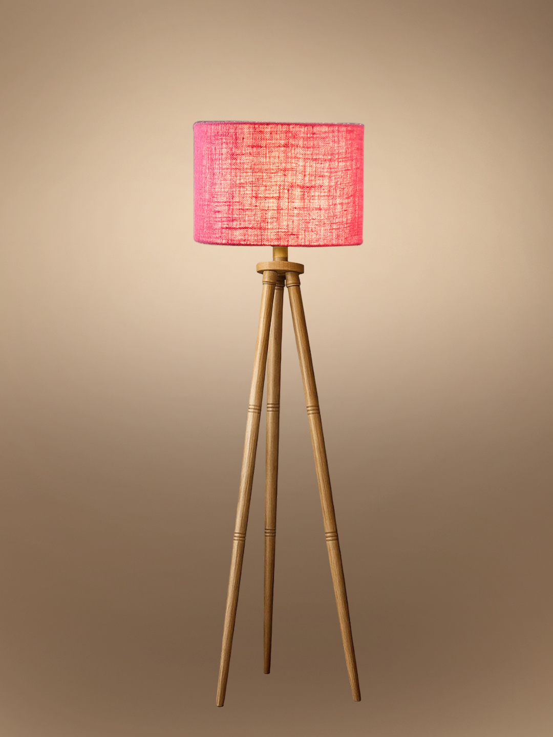 Pink Jute Drum Shade Wooden Tripod Floor Lamp for Living Room, Bedroom & Hotel Decor | Modern Standing Lamp with Natural Wood Base, E27 Holder, Ambient Lighting & Premium Home Decor - Image 6