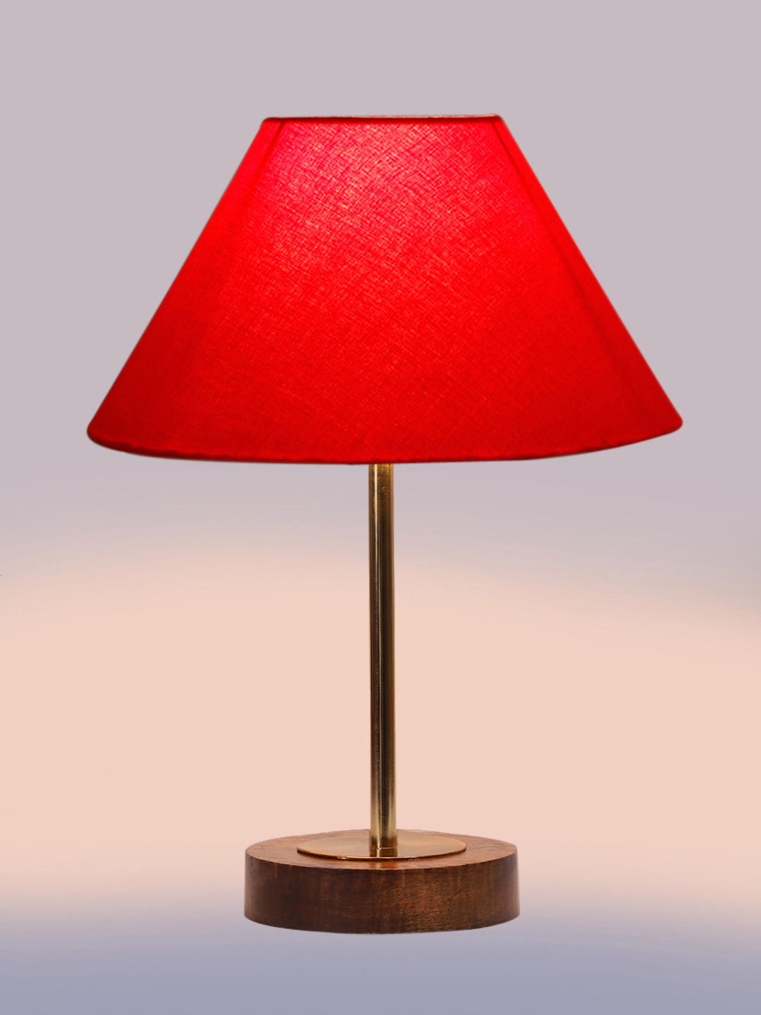 Ambika Home Luxury Premium Devansh Red cotton table lamp with Brown wood Base & Golden finish Metal (10X16.25 inches)-29 Lamp with Red Shade for Living Room, Bedroom & Hallway - Image 6