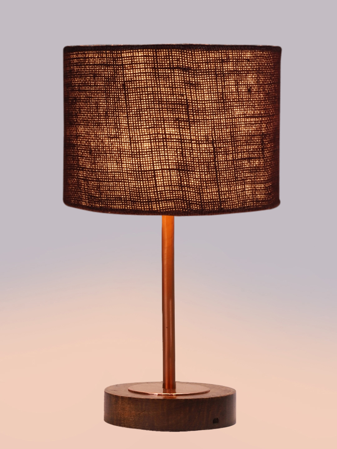Ambika Home Luxury Premium Devansh Brown Jute table lamp with Brown wood Base & Copper finish Metal (7X17 inches)-17 Lamp with Brown Shade for Living Room, Bedroom & Hallway - Image 6