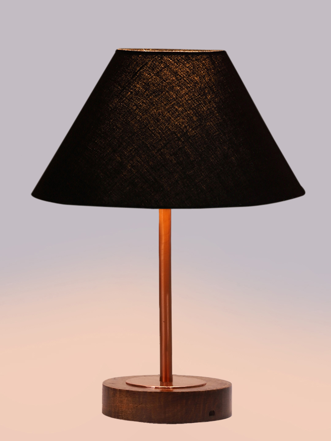 Ambika Home Luxury Premium Devansh Black cotton table lamp with Brown wood Base & Copper finish Metal (10X16.25 inches)-28 Lamp with Black Shade for Living Room, Bedroom & Hallway - Image 6