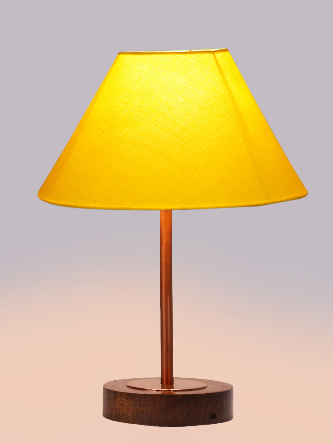 Ambika Home Luxury Premium Devansh Yellow cotton table lamp with Brown wood Base & Copper finish Metal (10X16.25 inches)-31 Lamp with Yellow Shade for Living Room, Bedroom & Hallway - Image 6