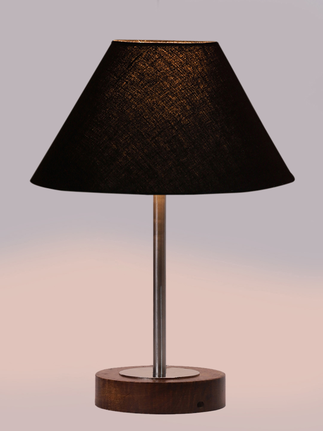 Ambika Home Luxury Premium Devansh Black cotton table lamp with Brown wood Base & Steel Pipe (10X16.25 inches)-28 Lamp with Black Shade for Living Room, Bedroom & Hallway - Image 6