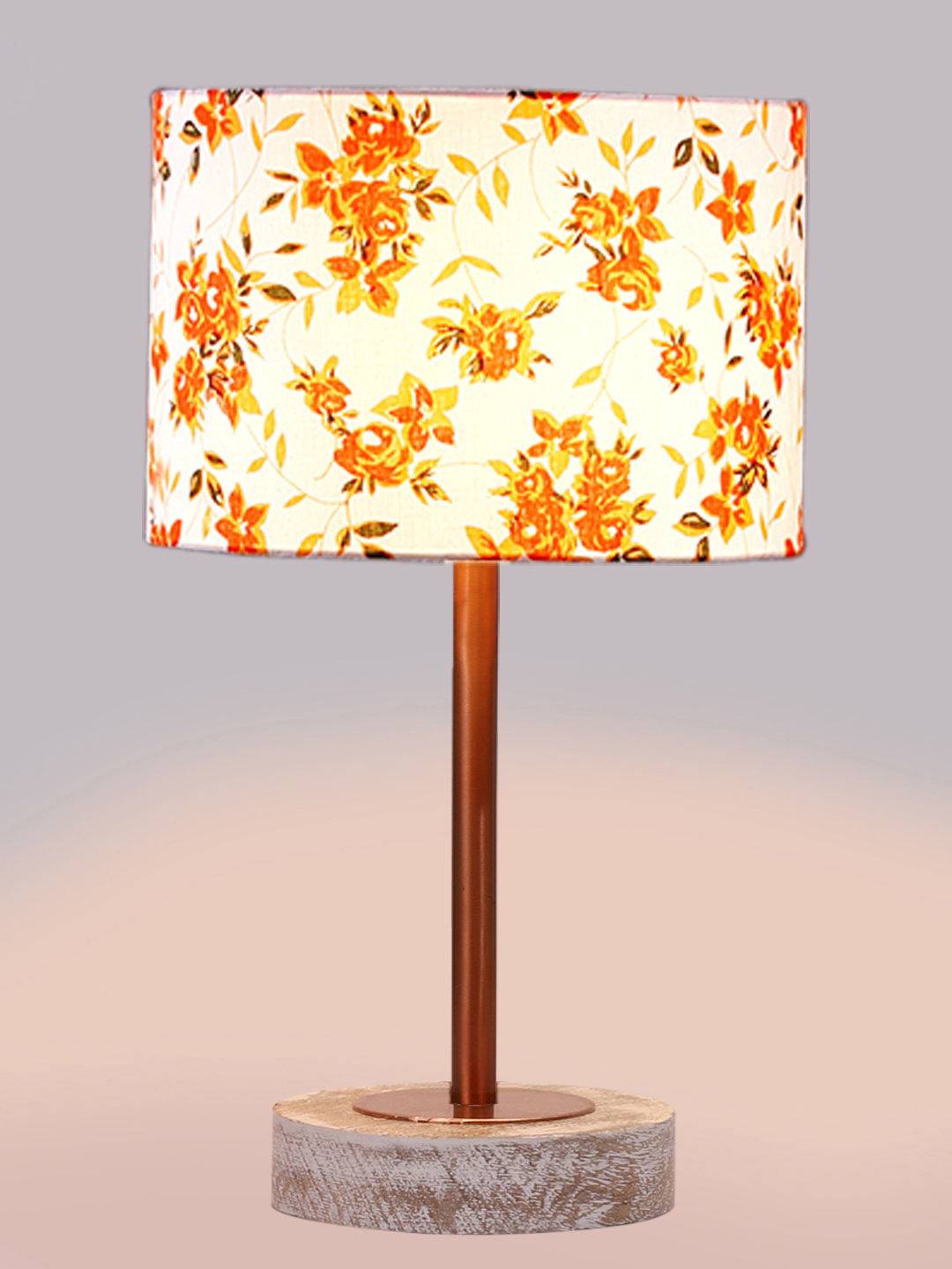 Ambika Home Luxury Premium Devansh Multicolor cotton table lamp with White Brushed Wood Base & Copper finish Metal (7X17 inches)-14 Lamp with Multicolor Shade for Living Room, Bedroom & Hallway - Image 6