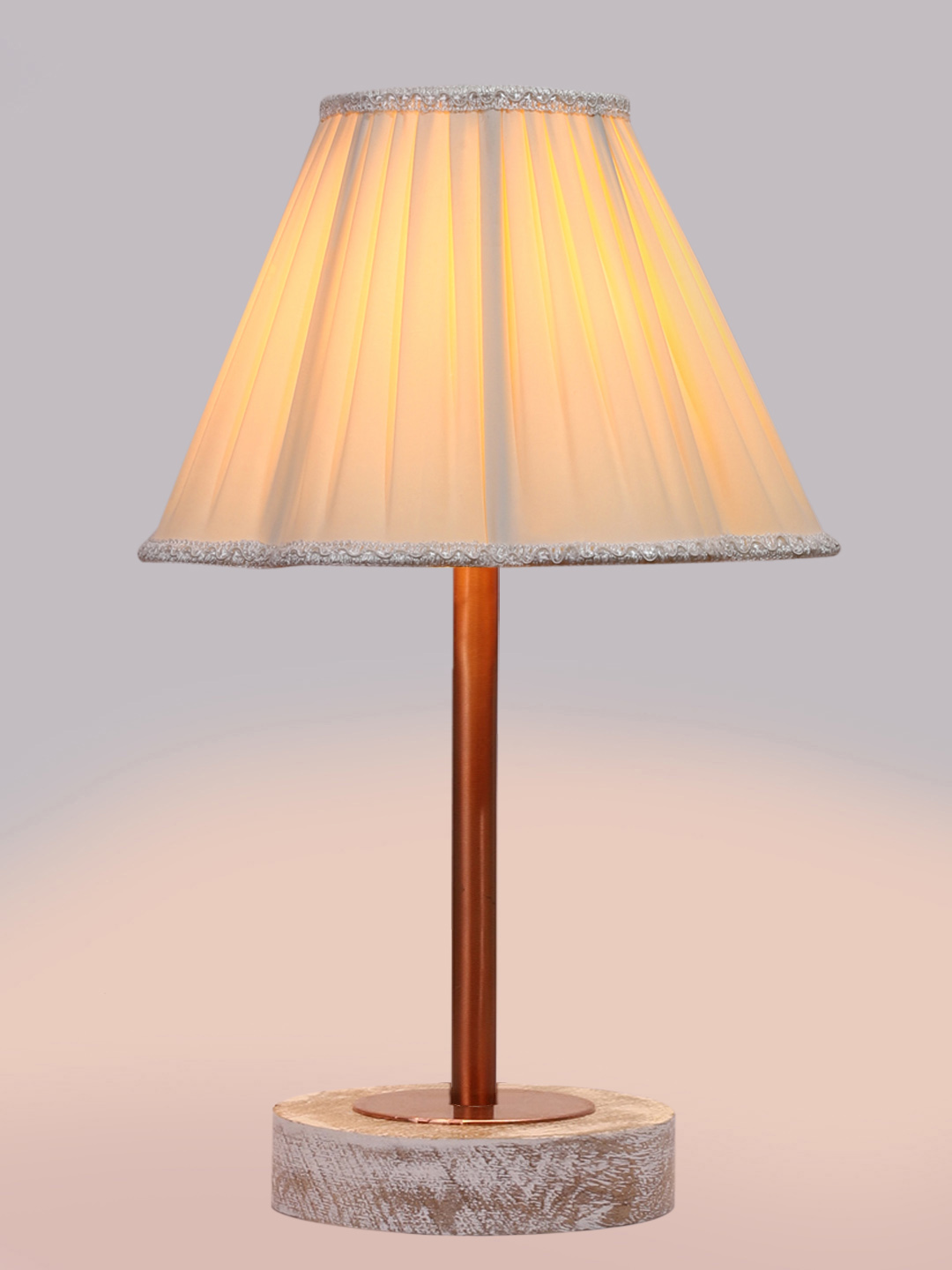Ambika Home Luxury Premium Devansh Off-white cotton Vintage lamp with White Brushed Wood Base & Copper finish Metal (12x17.75) Lamp with off-white Shade for Living Room, Bedroom & Hallway - Image 6